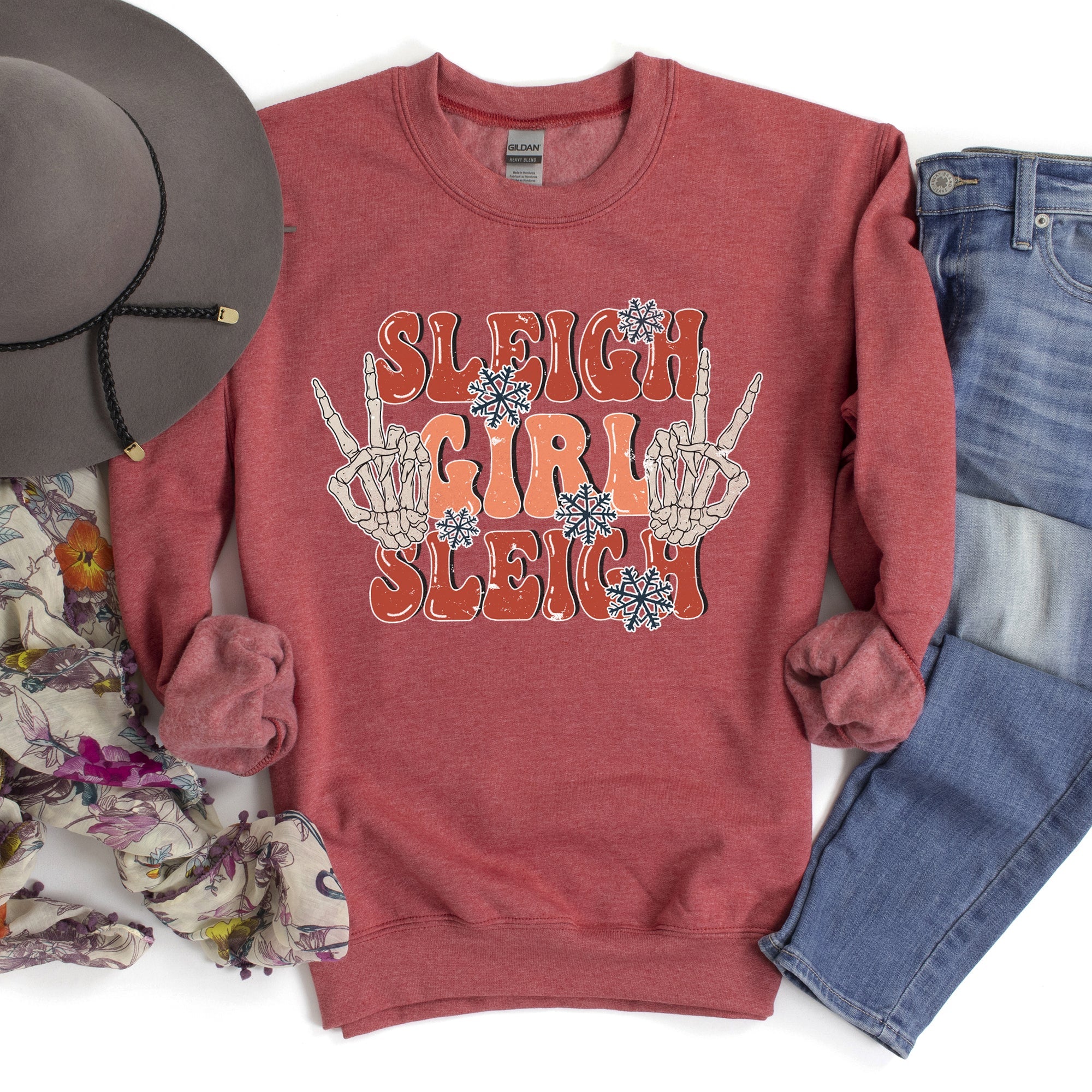 Sleigh Girl Sleigh Skeleton Christmas Cozy Holiday Spirit Premium Edition Sweatshirt