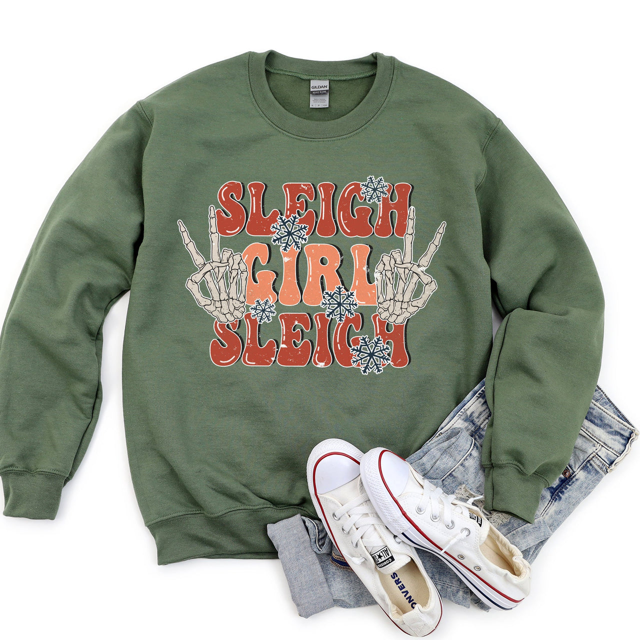 Sleigh Girl Sleigh Skeleton Christmas Cozy Holiday Spirit Premium Edition Sweatshirt
