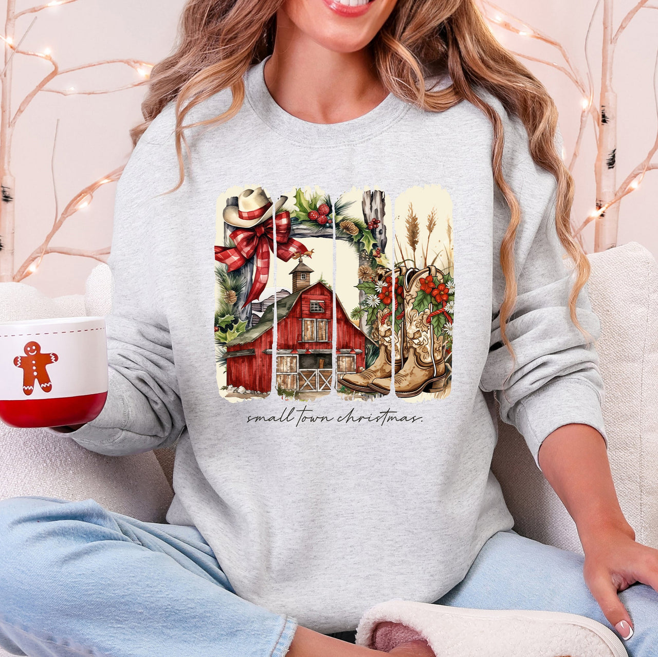 Small Town Christmas, Country, Farm Life, Santa Cozy Holiday Festive Farmhouse Charm Sweatshirt