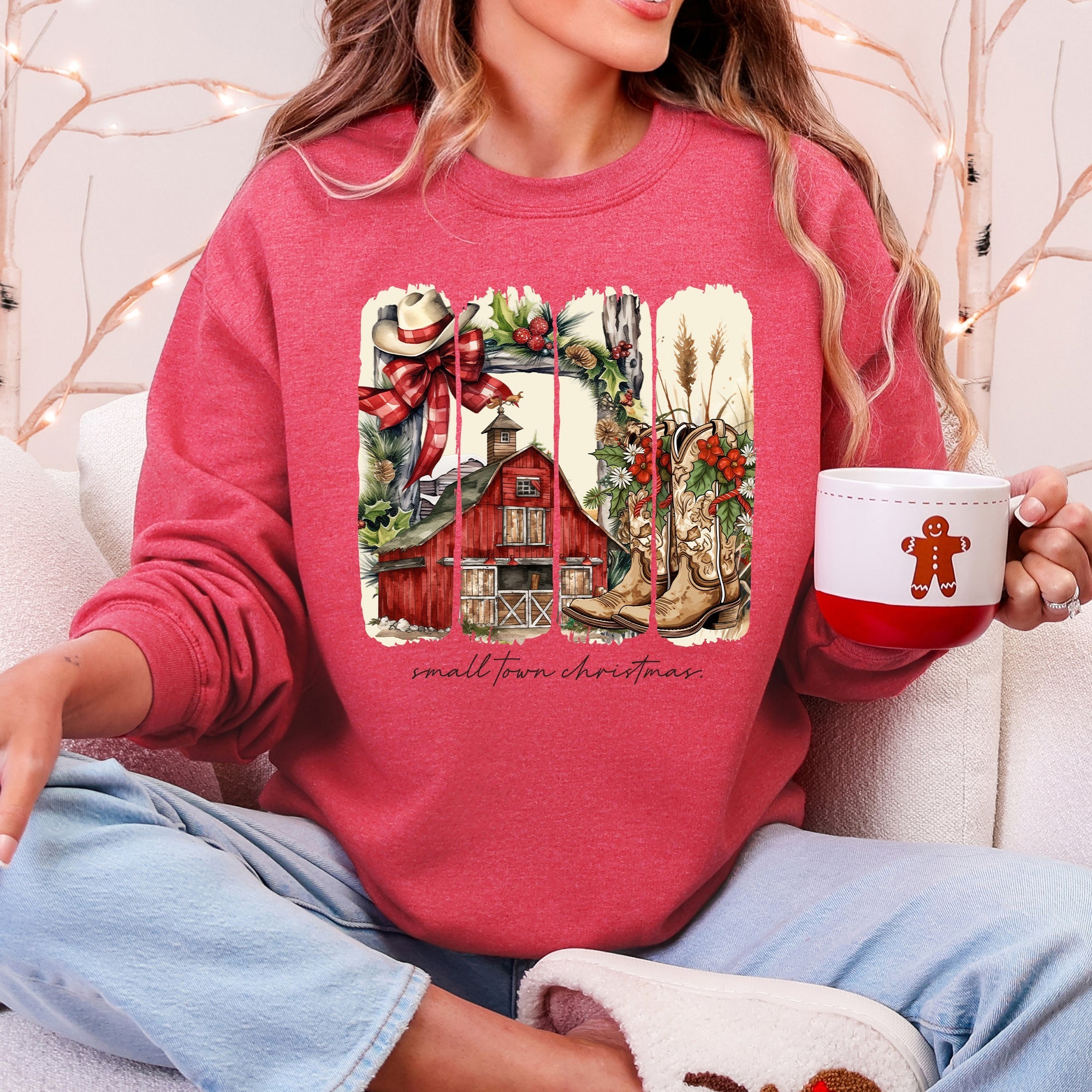 Small Town Christmas, Country, Farm Life, Santa Cozy Holiday Festive Farmhouse Charm Sweatshirt
