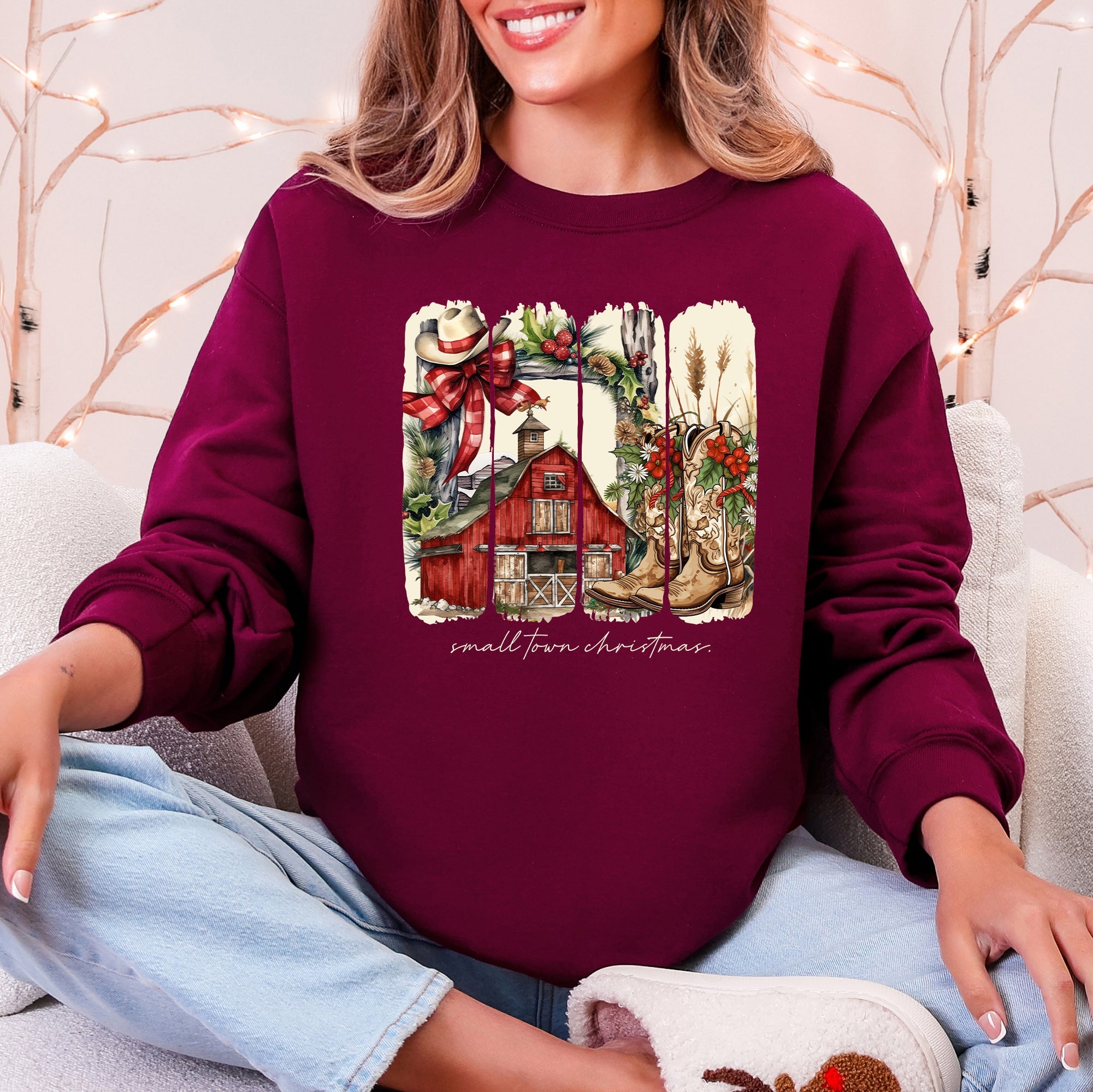 Small Town Christmas, Country, Farm Life, Santa Cozy Holiday Festive Farmhouse Charm Sweatshirt