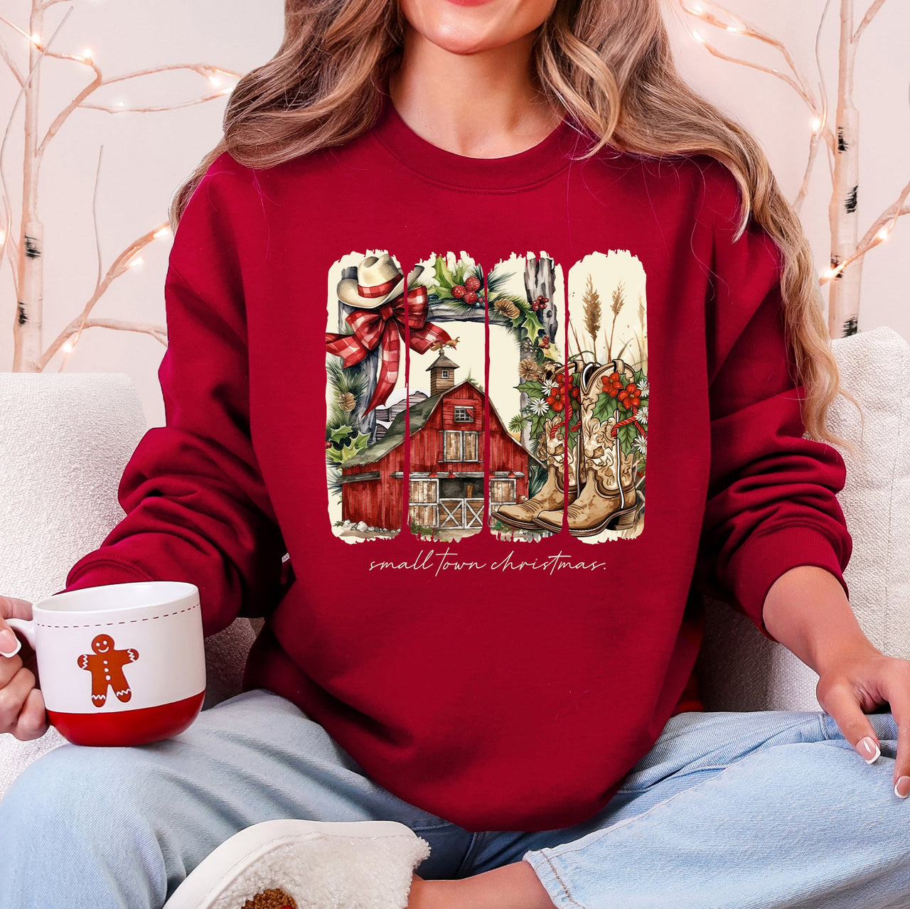 Small Town Christmas, Country, Farm Life, Santa Cozy Holiday Festive Farmhouse Charm Sweatshirt