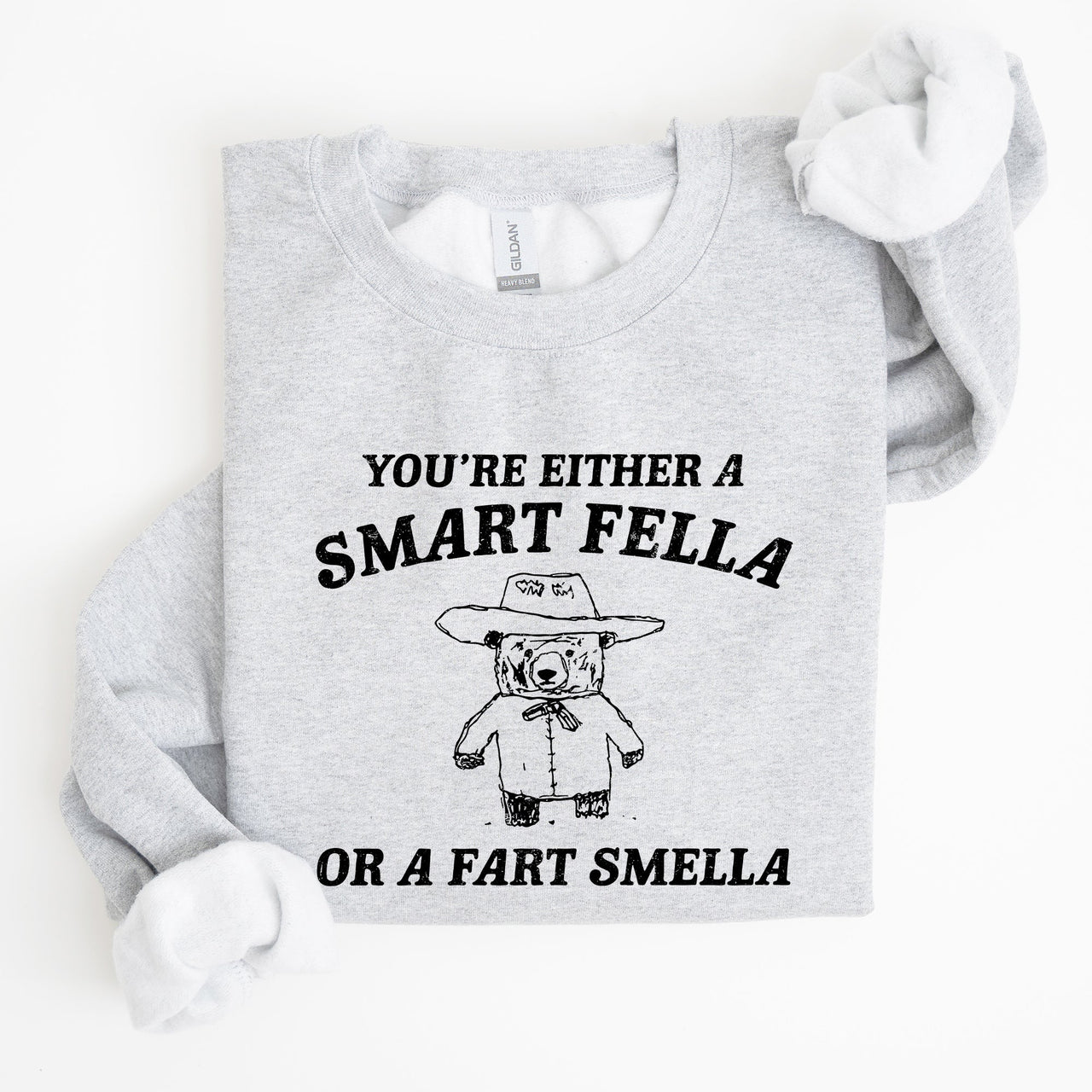 Smart Fella Fart Smeller Funny Bear Cartoon Character Whimsical Playful Bold Sweatshirt