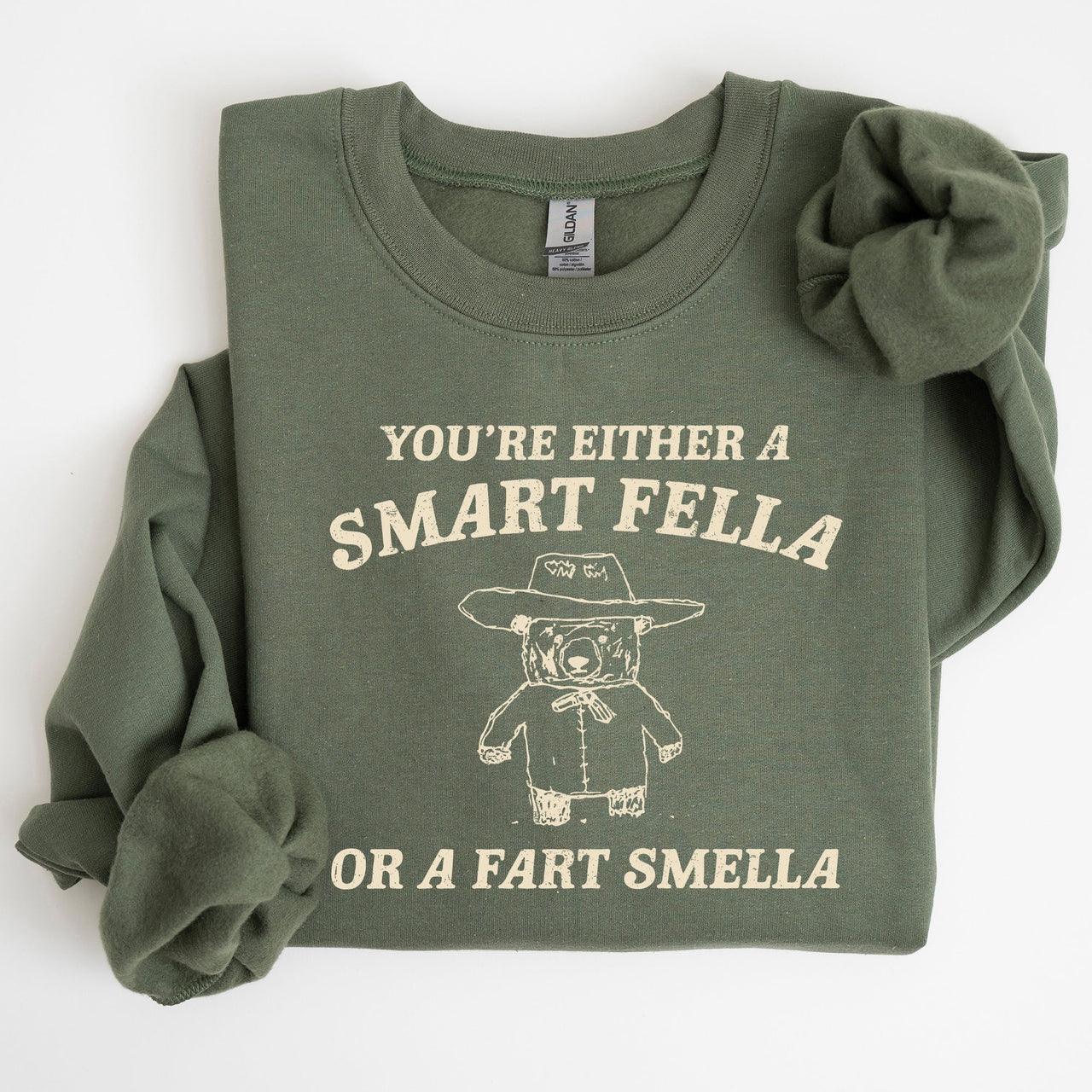 Smart Fella Fart Smeller Funny Bear Cartoon Character Whimsical Playful Bold Sweatshirt