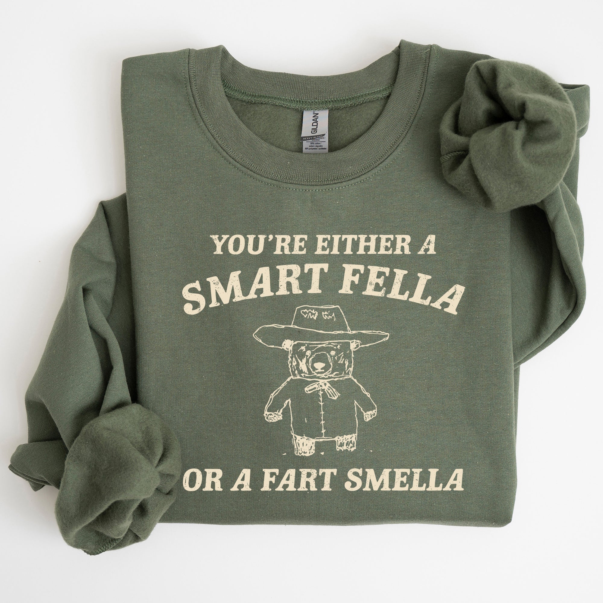 Smart Fella Fart Smeller Funny Bear Cartoon Character Whimsical Playful Bold Sweatshirt