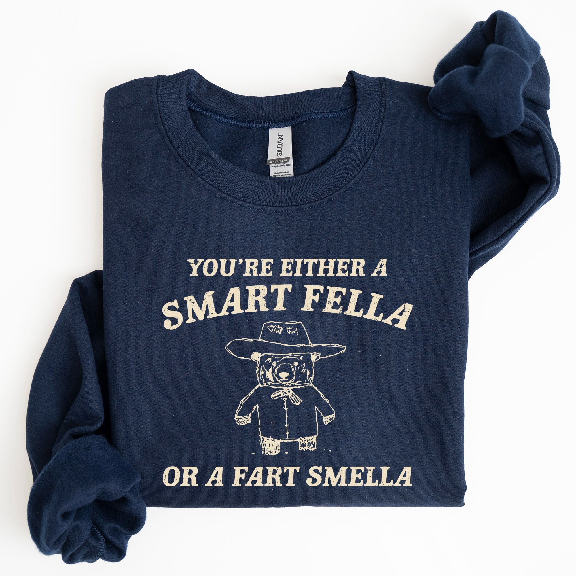 Smart Fella Fart Smeller Funny Bear Cartoon Character Whimsical Playful Bold Sweatshirt