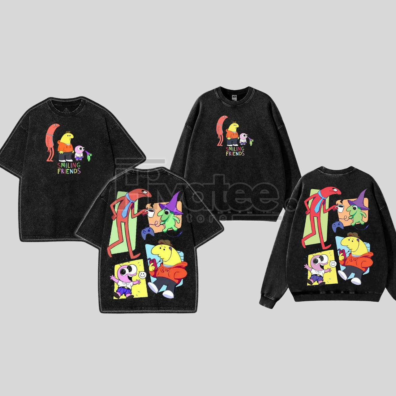 Smiling Friends Season 3 Vintage Washed Tee & Sweatshirt – Double Printed Graphic Streetwear