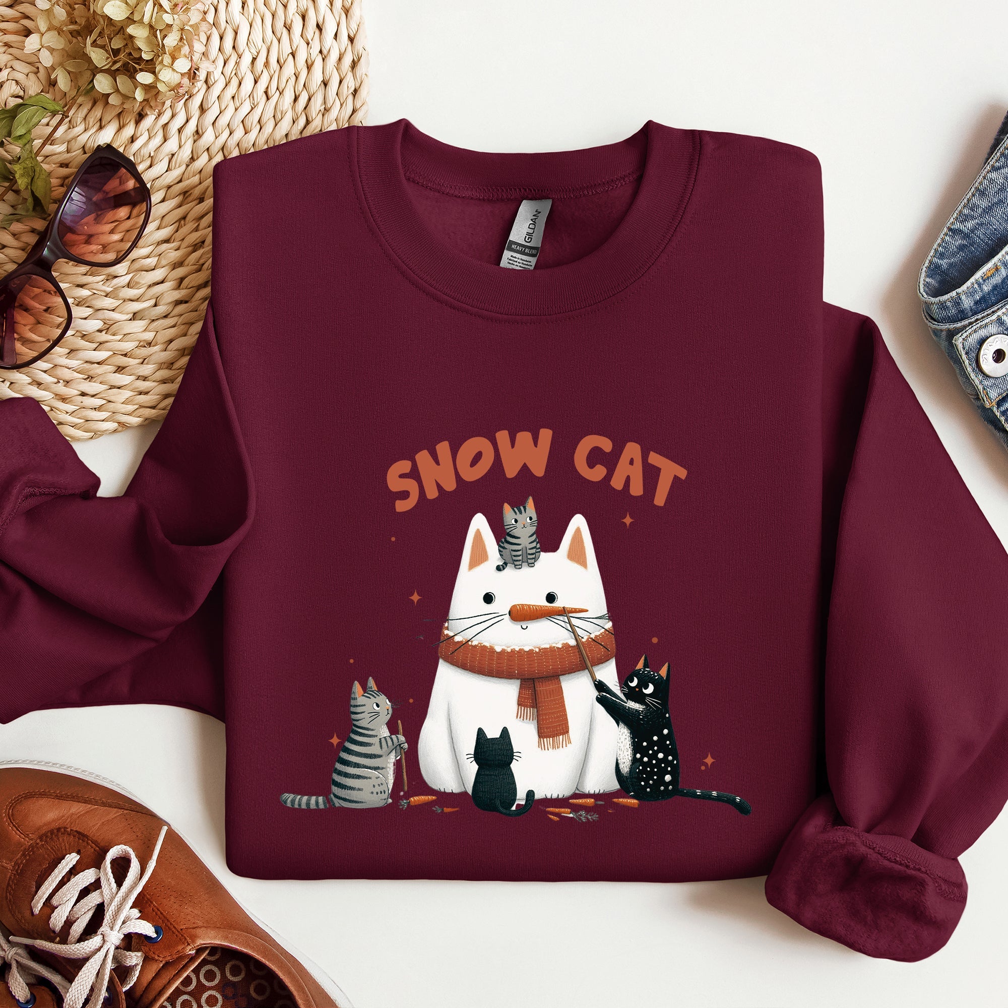 Snow Cat Snowman Cats Christmas Winter Festive Cozy Sweatshirt For Holiday Season