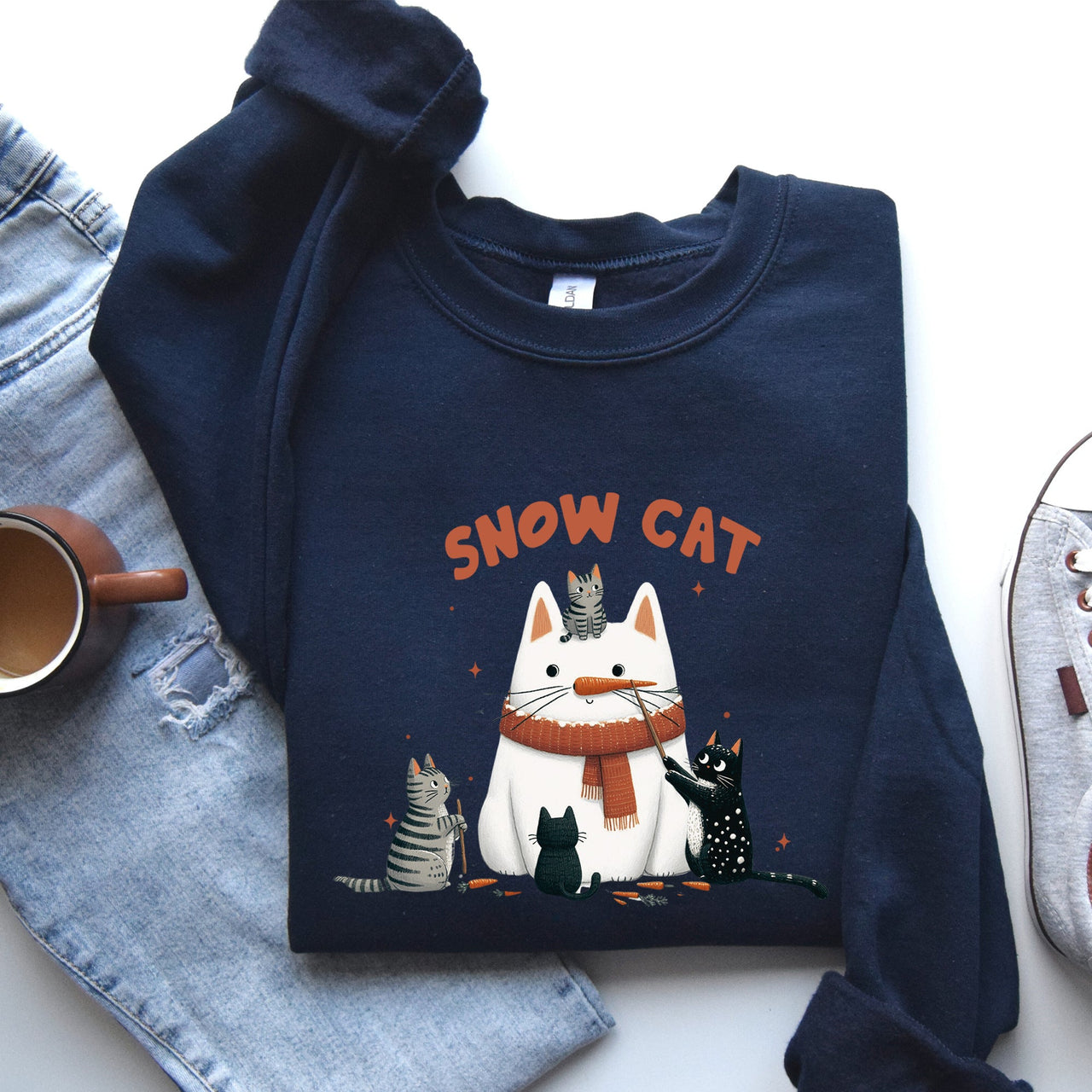 Snow Cat Snowman Cats Christmas Winter Festive Cozy Sweatshirt For Holiday Season