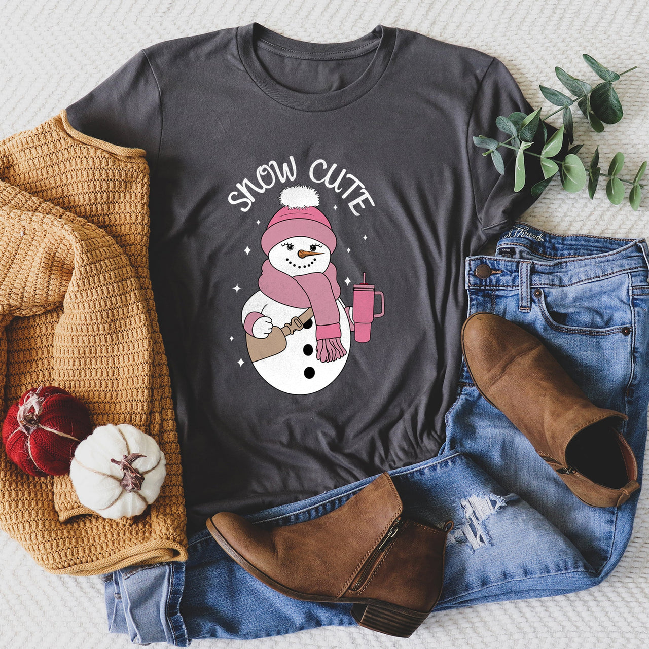 Snow Cute Bougie Snowman Christmas BooJee Holiday Edition Seasonal Collection Graphic Tee