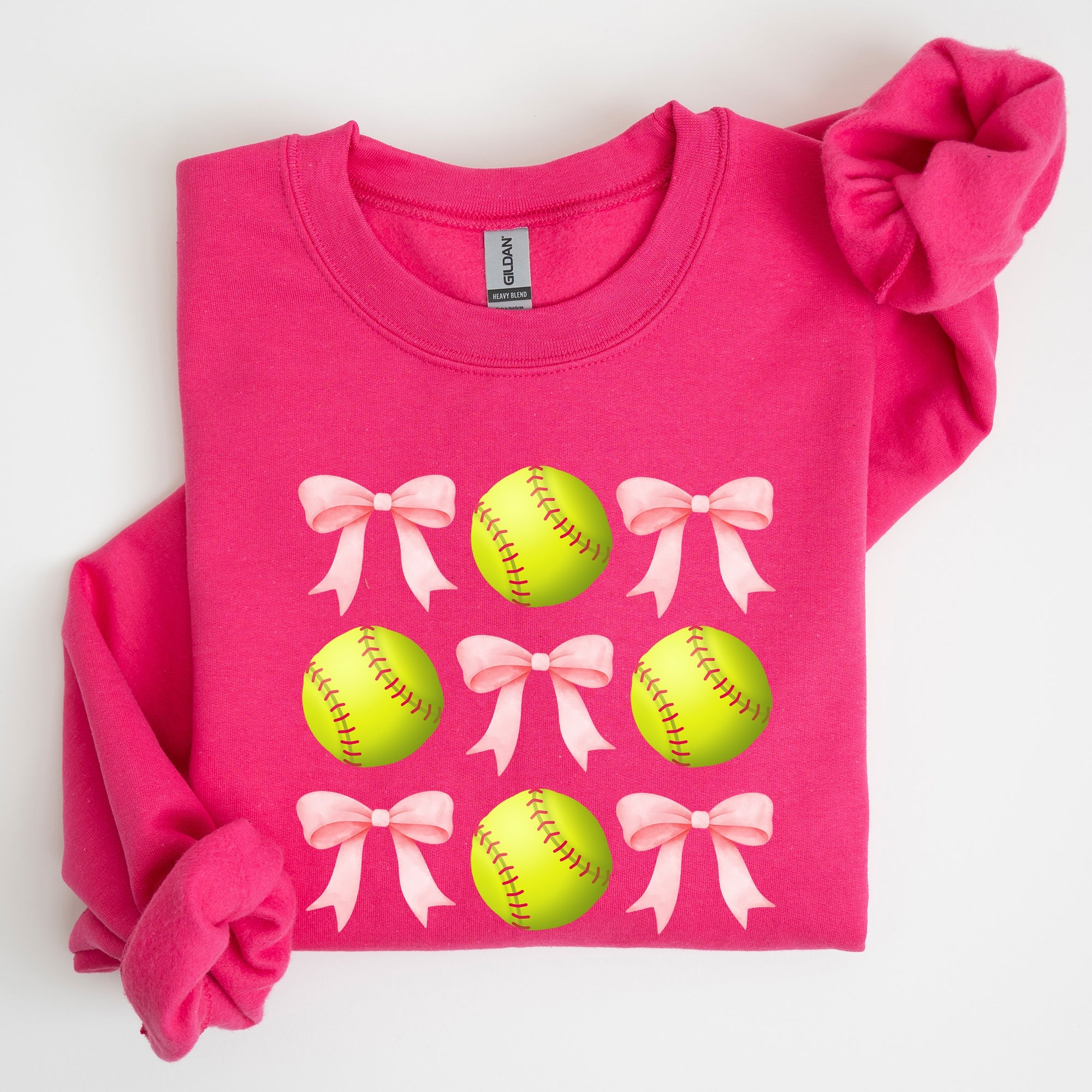 Softball Pink Bows Sports Coquette Vintage Inspired Soft Touch Cozy Fleece Sweatshirt