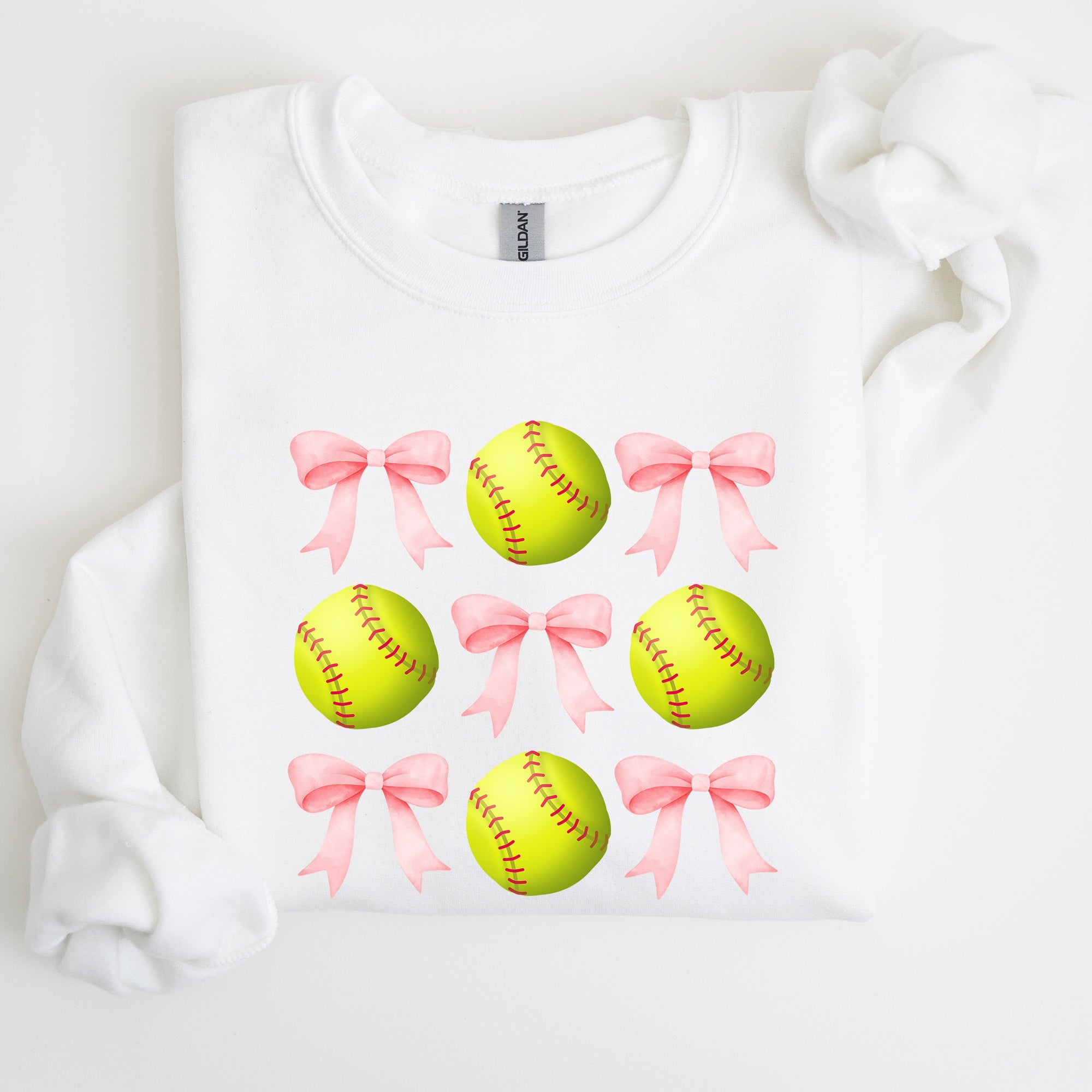 Softball Pink Bows Sports Coquette Vintage Inspired Soft Touch Cozy Fleece Sweatshirt