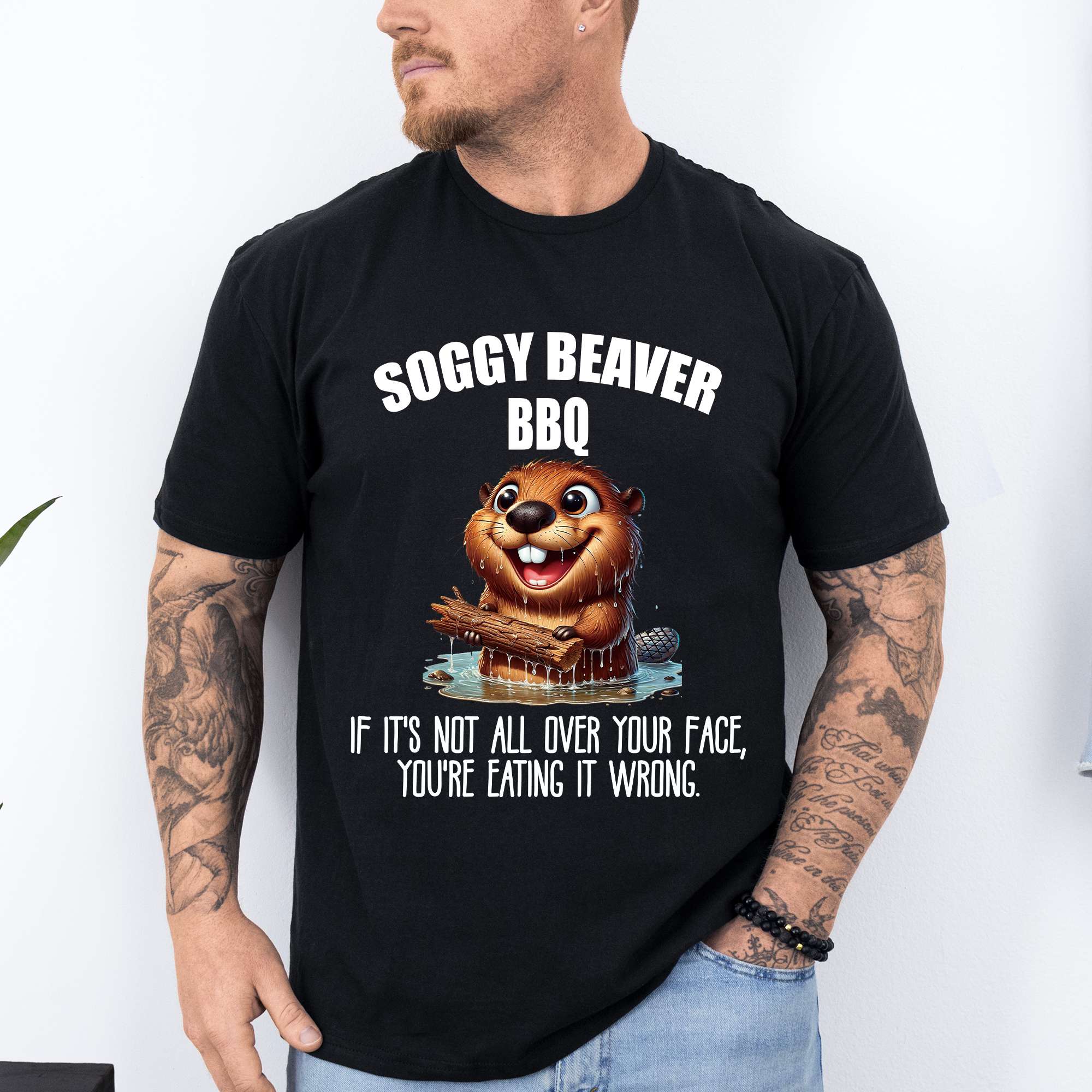 Soggy Beaver BBQ Hilarious Dirty Dad Joke Father's Day Humor For Husbands And Brothers Grilling Style Graphic Tee