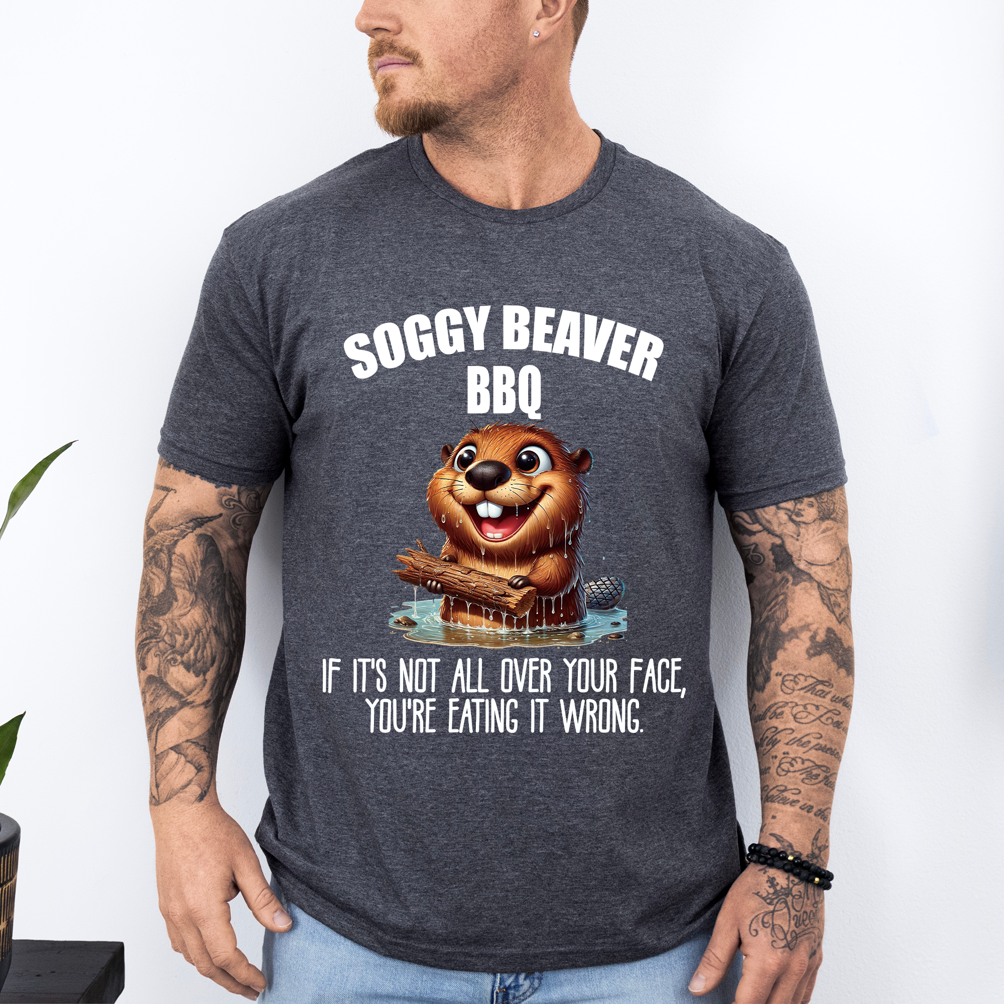 Soggy Beaver BBQ Hilarious Dirty Dad Joke Father's Day Humor For Husbands And Brothers Grilling Style Graphic Tee
