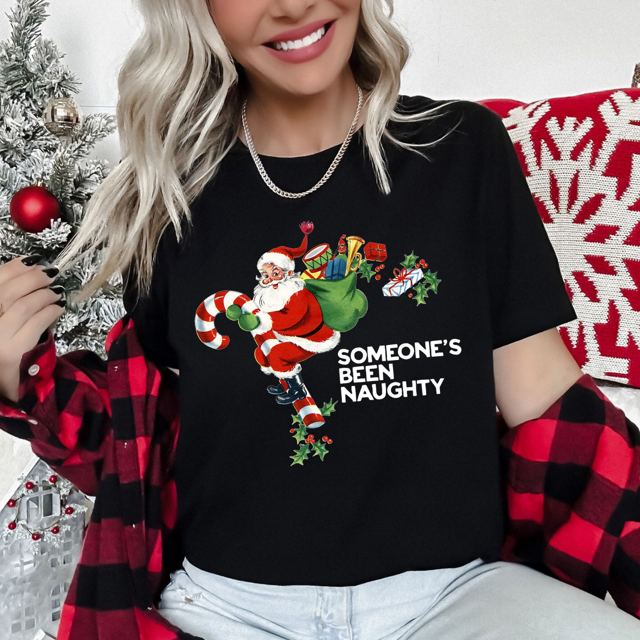 Someone's Been Naughty Santa Retro Christmas Graphic Tee
