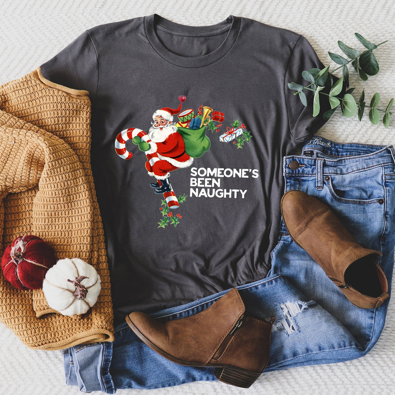Someone's Been Naughty Santa Retro Christmas Graphic Tee