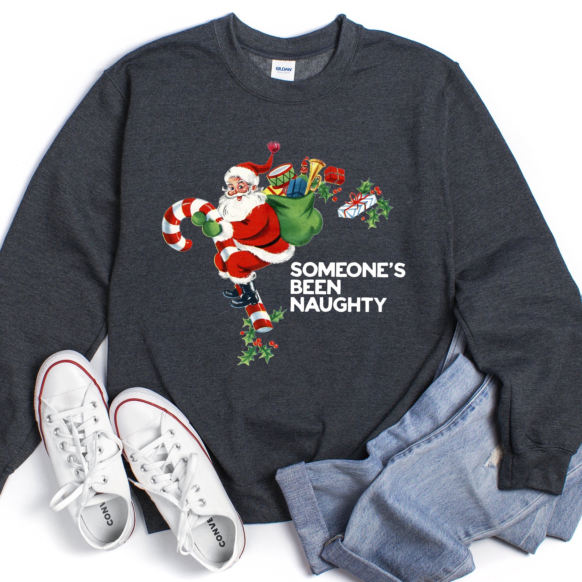 Someone's Been Naughty Santa Christmas Holiday Edition Festive Cozy Graphic Sweatshirt