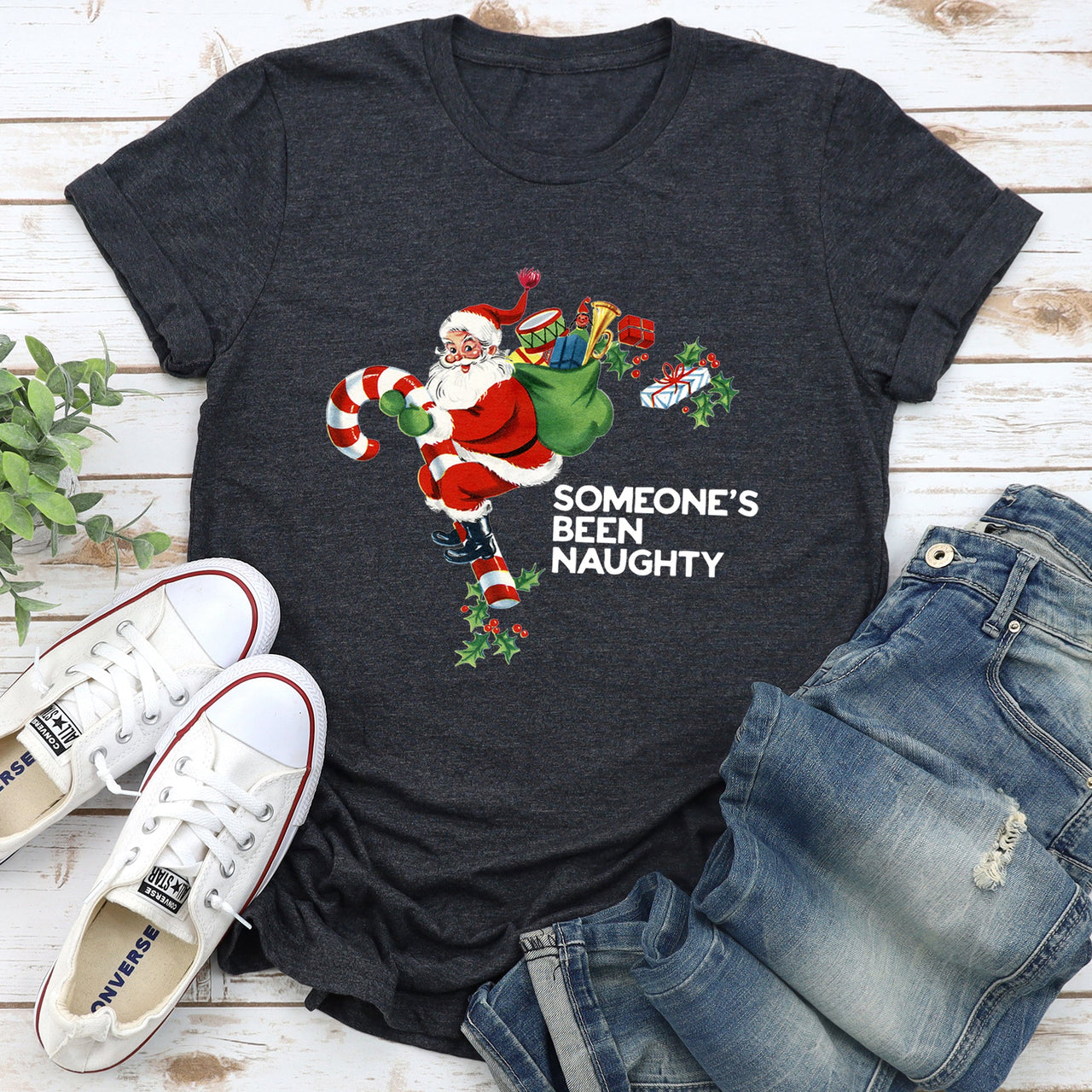 Someone's Been Naughty Santa Retro Christmas Graphic Tee