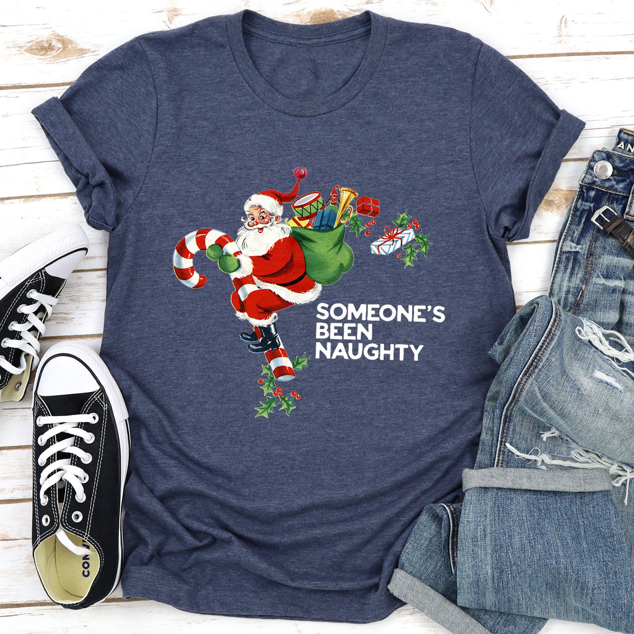 Someone's Been Naughty Santa Retro Christmas Graphic Tee