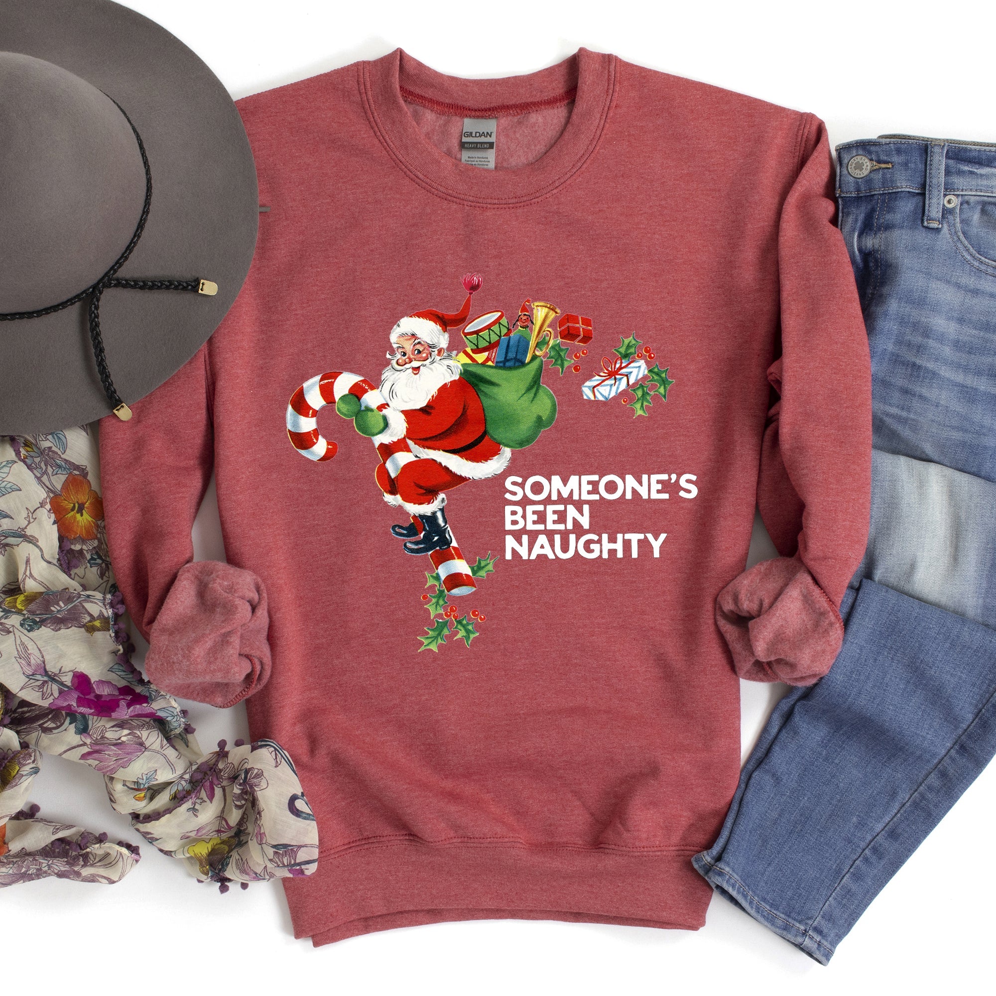 Someone's Been Naughty Santa Christmas Holiday Edition Festive Cozy Graphic Sweatshirt