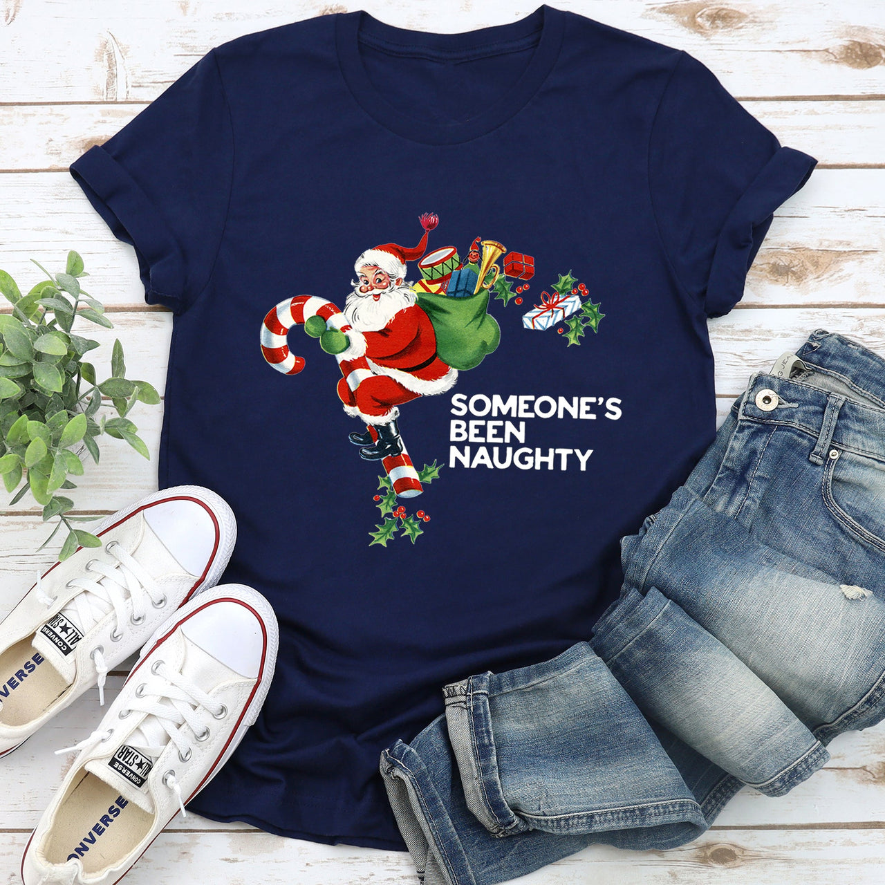 Someone's Been Naughty Santa Retro Christmas Graphic Tee