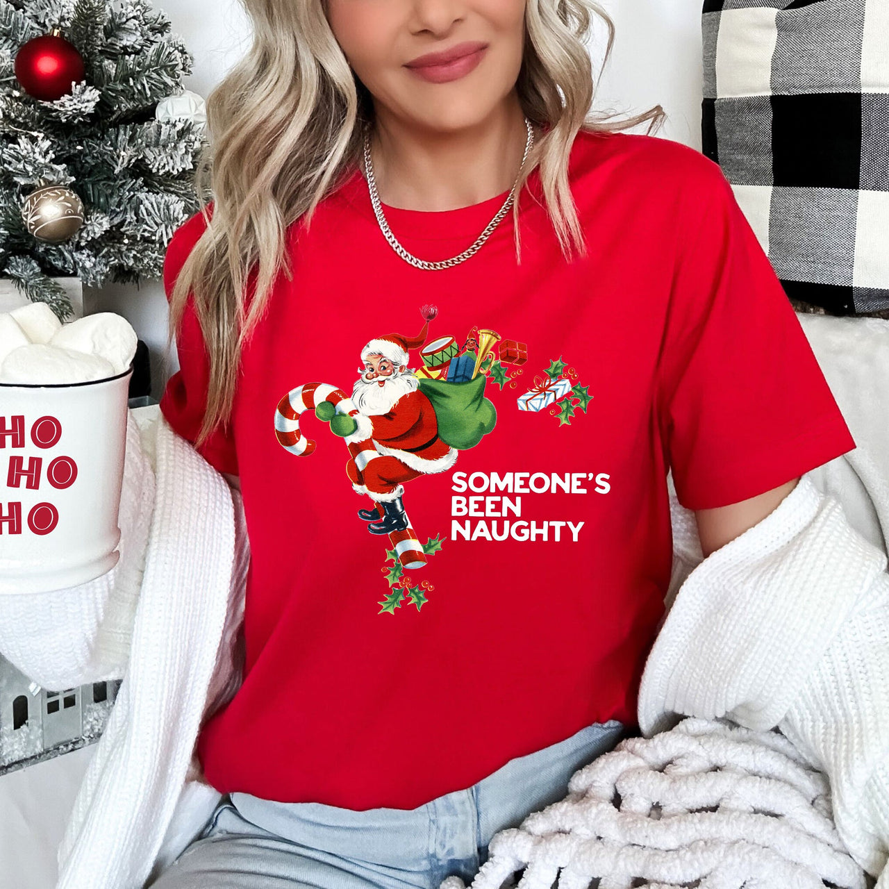 Someone's Been Naughty Santa Retro Christmas Graphic Tee