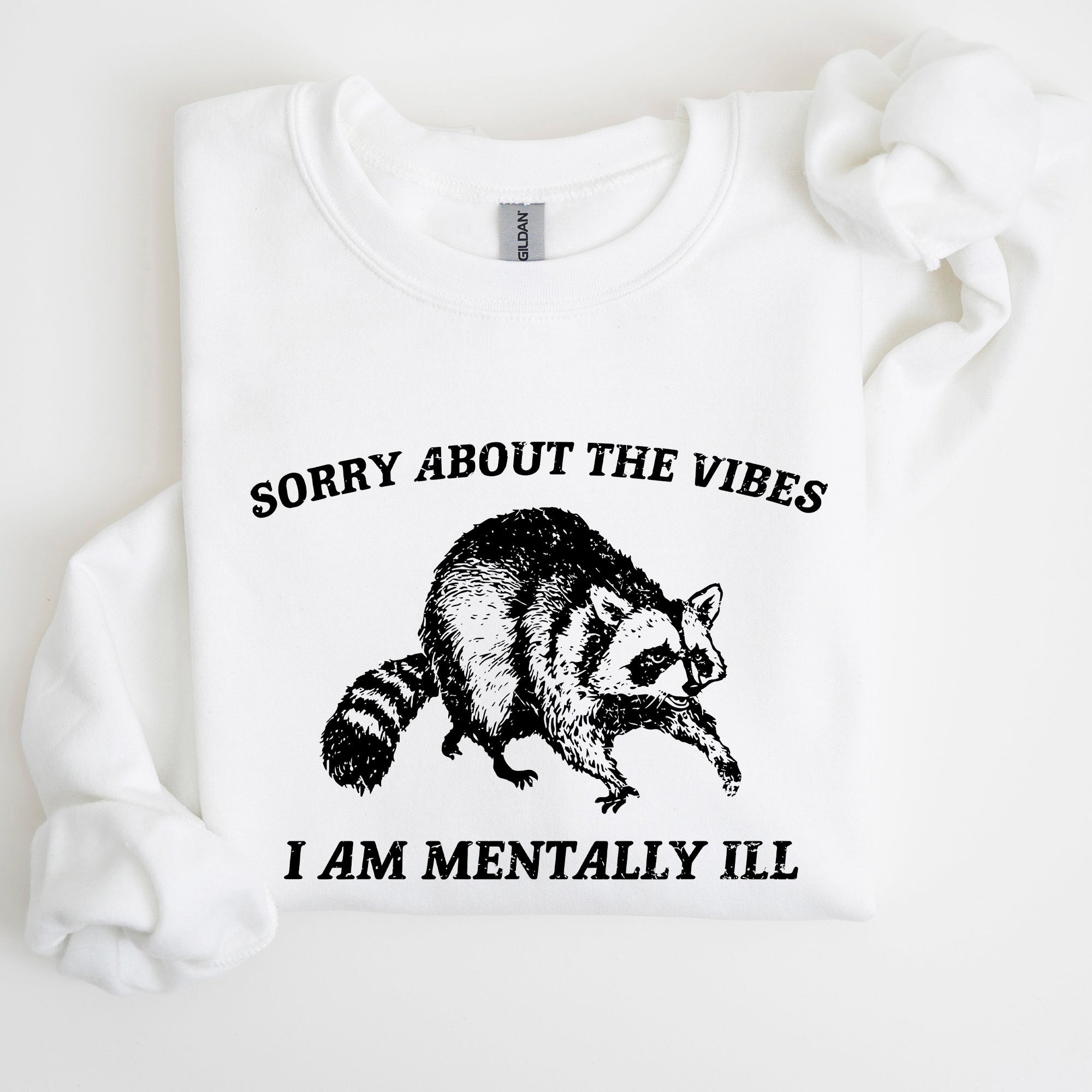 Sorry About The Vibes Mentally Ill Raccoon Meme Aesthetic Funny Edition Sweatshirt