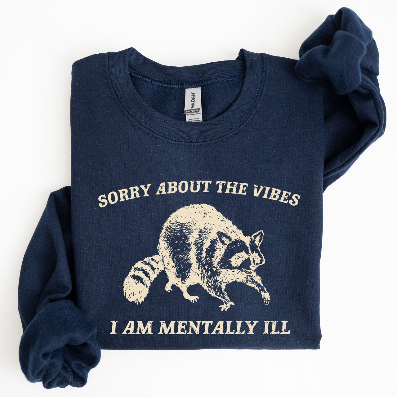 Sorry About The Vibes Mentally Ill Raccoon Meme Aesthetic Funny Edition Sweatshirt