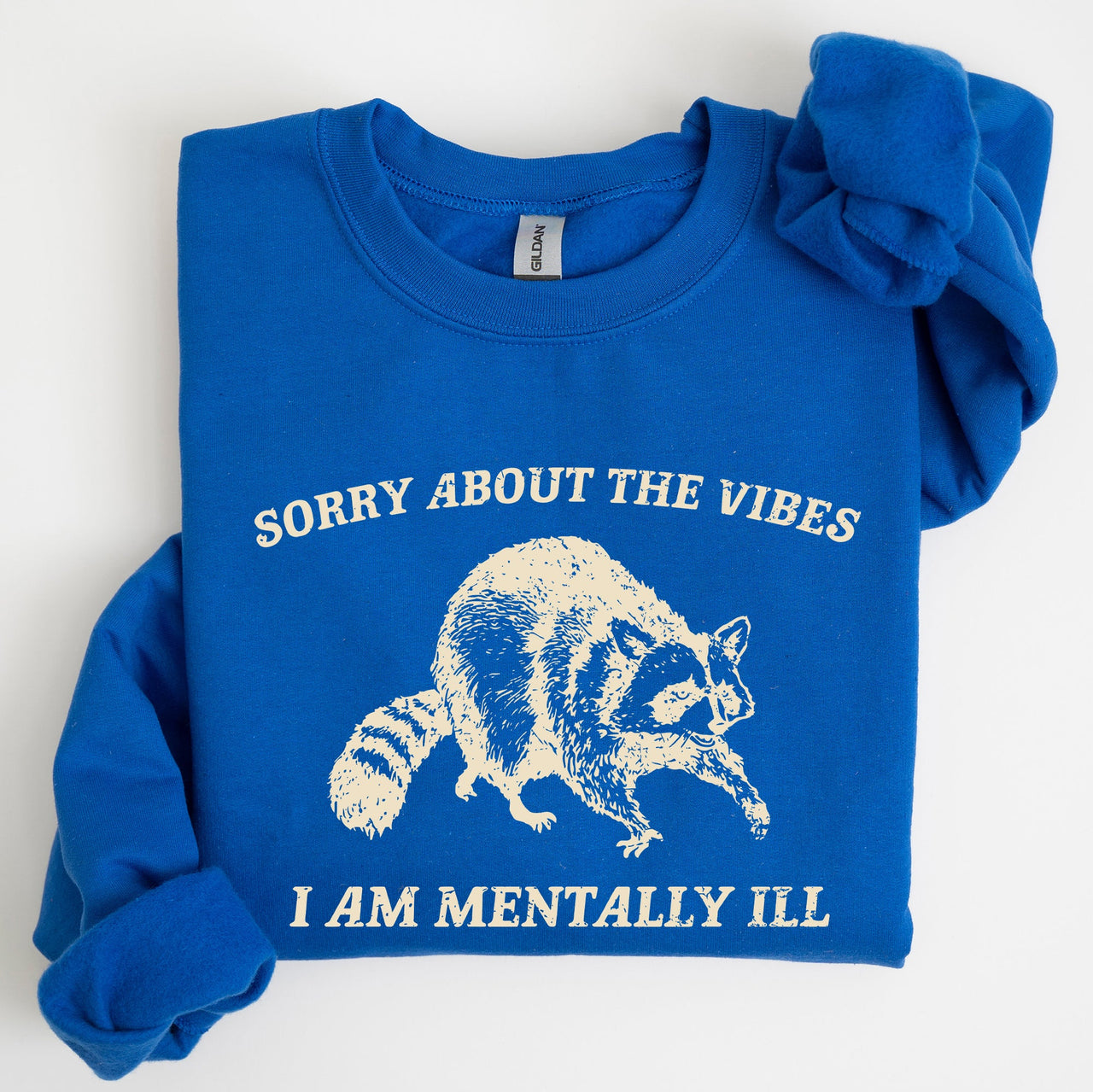 Sorry About The Vibes Mentally Ill Raccoon Meme Aesthetic Funny Edition Sweatshirt