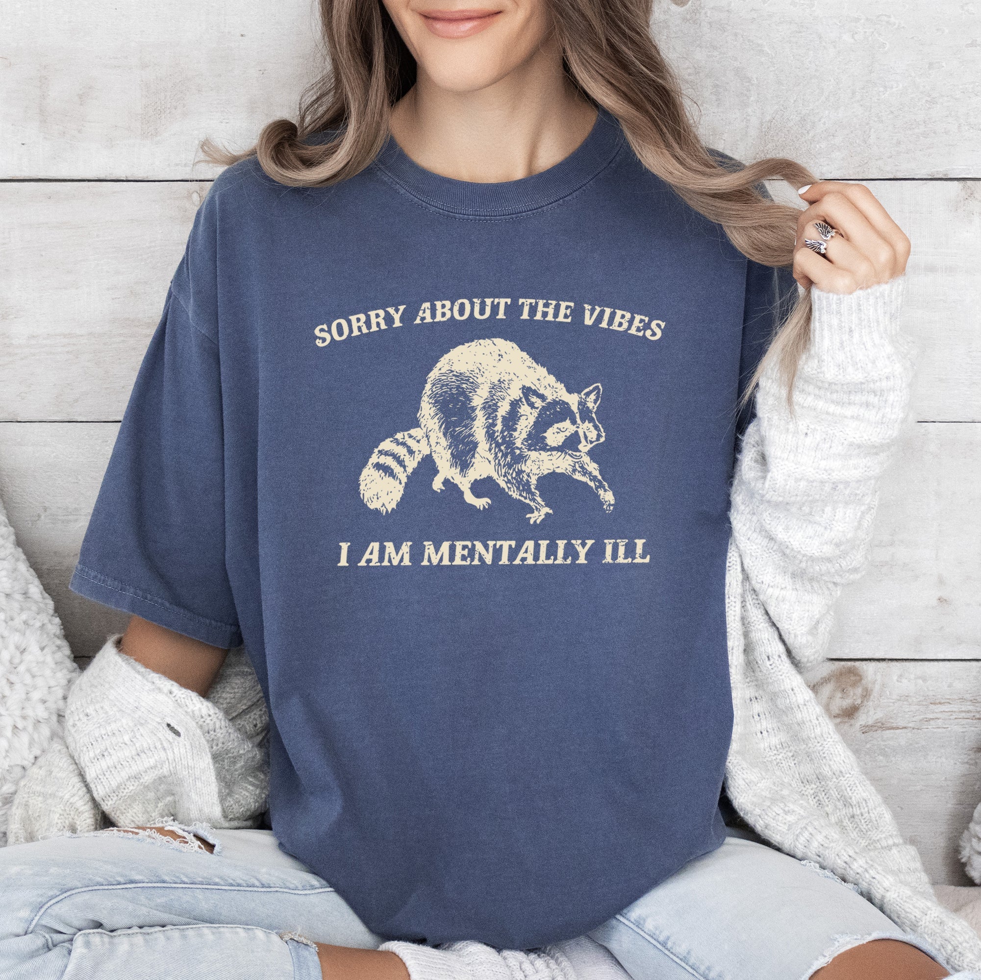 Sorry About The Vibes Mentally Ill Raccoon Meme Aesthetic Funny Comfort Colors Tee