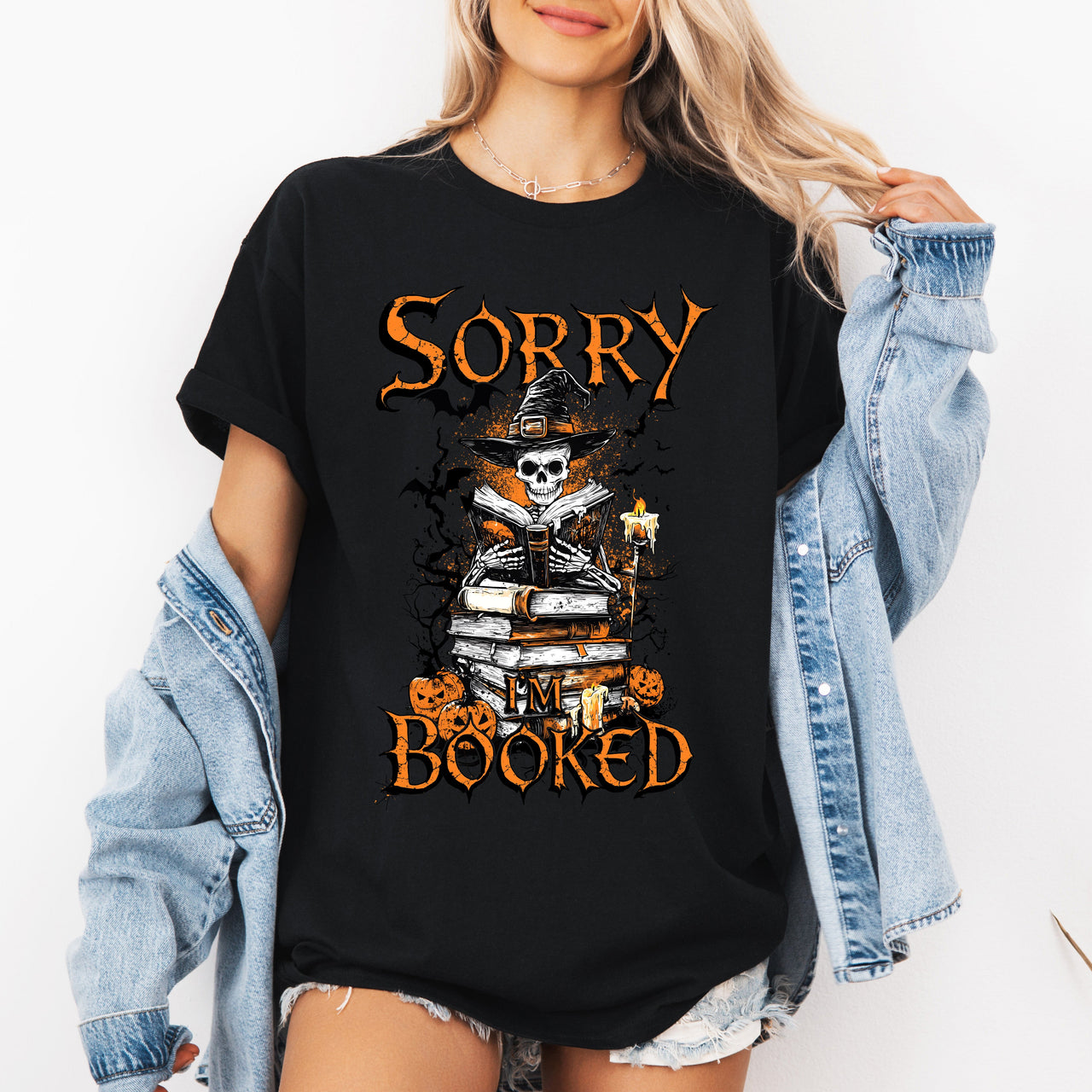 Sorry I'm Booked Skeleton Halloween Library Reading Edition Limited Classic Graphic Tee