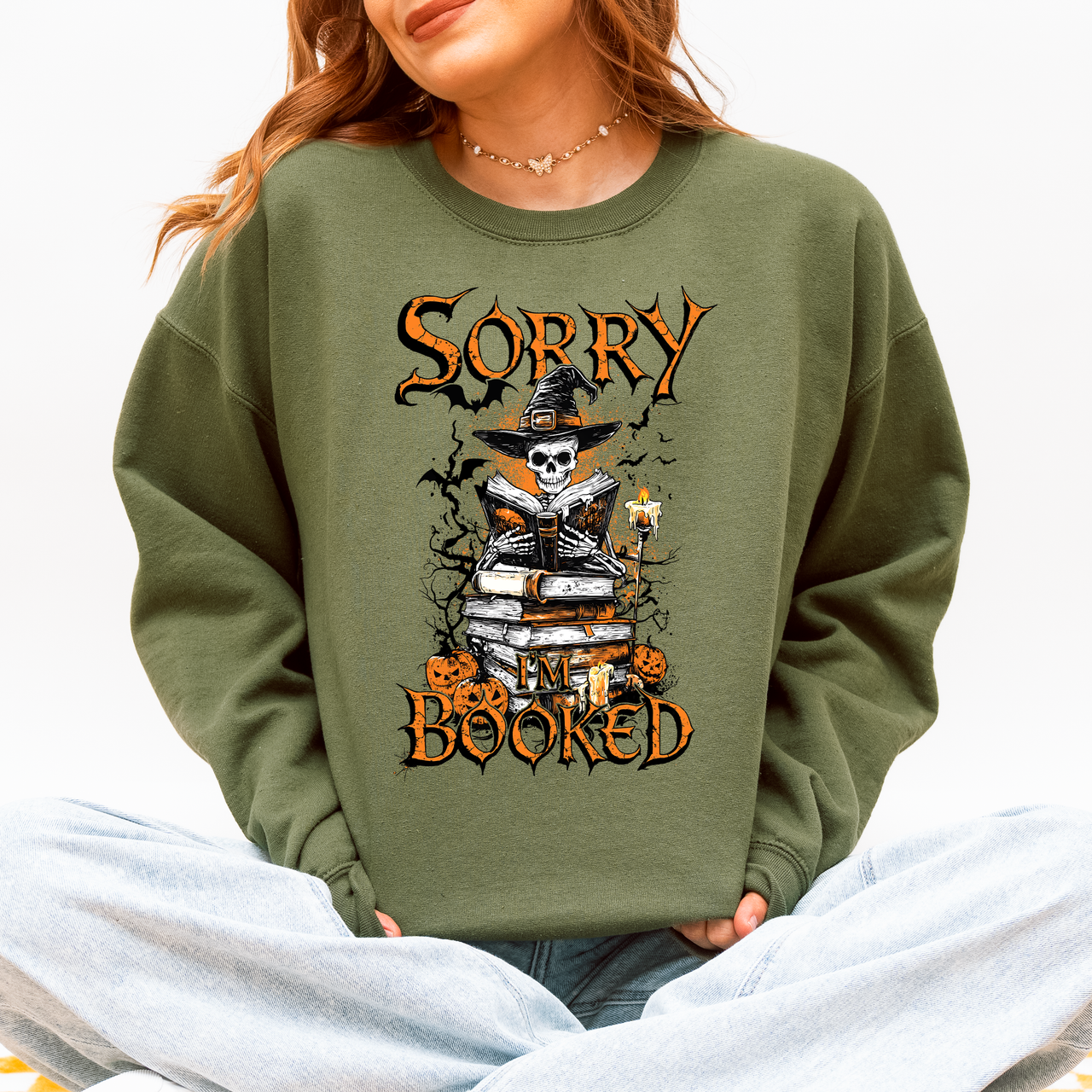 Sorry I'm Booked, Skeleton, Halloween, Library, Reading, Spooky Book Club Vibe Sweatshirt