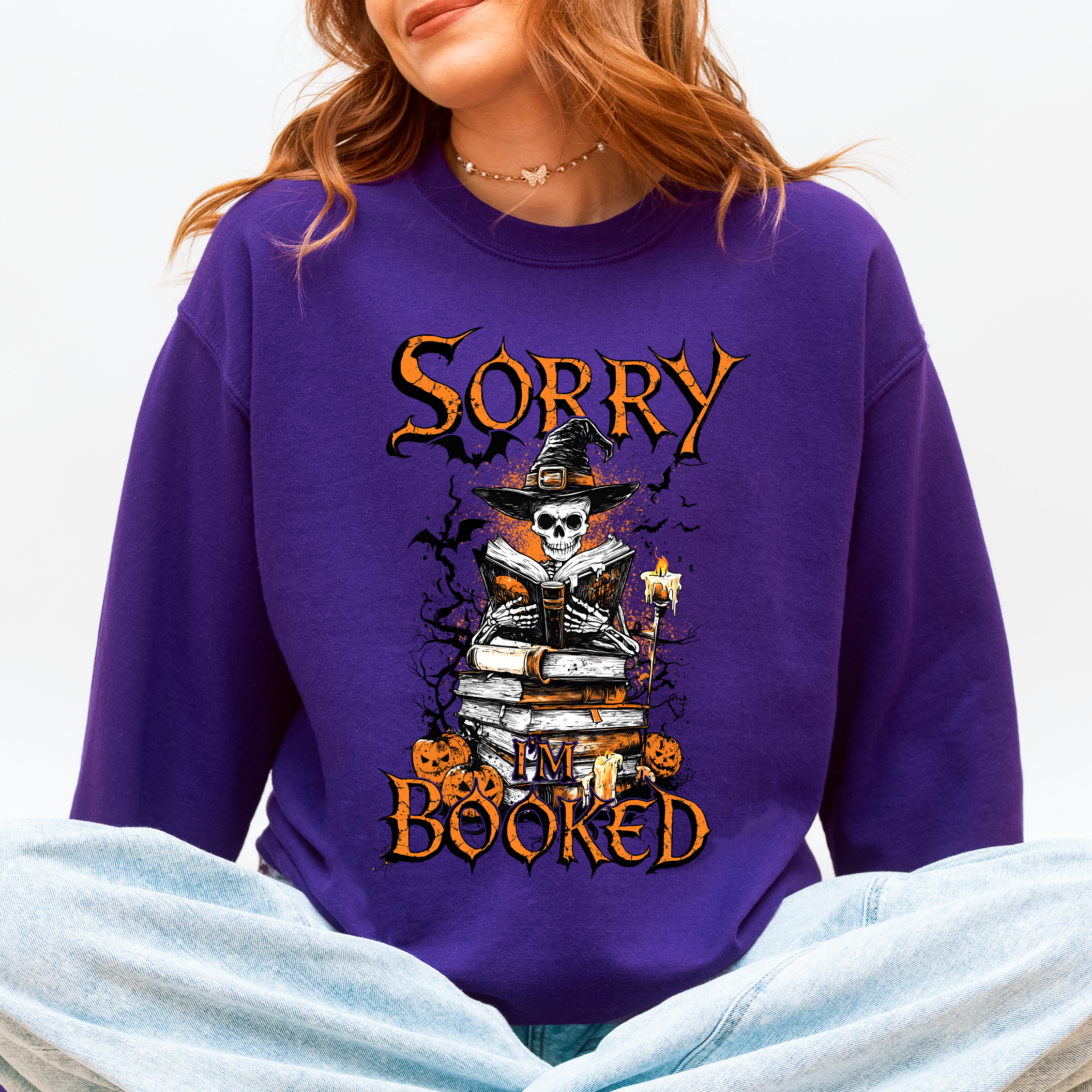 Sorry I'm Booked, Skeleton, Halloween, Library, Reading, Spooky Book Club Vibe Sweatshirt
