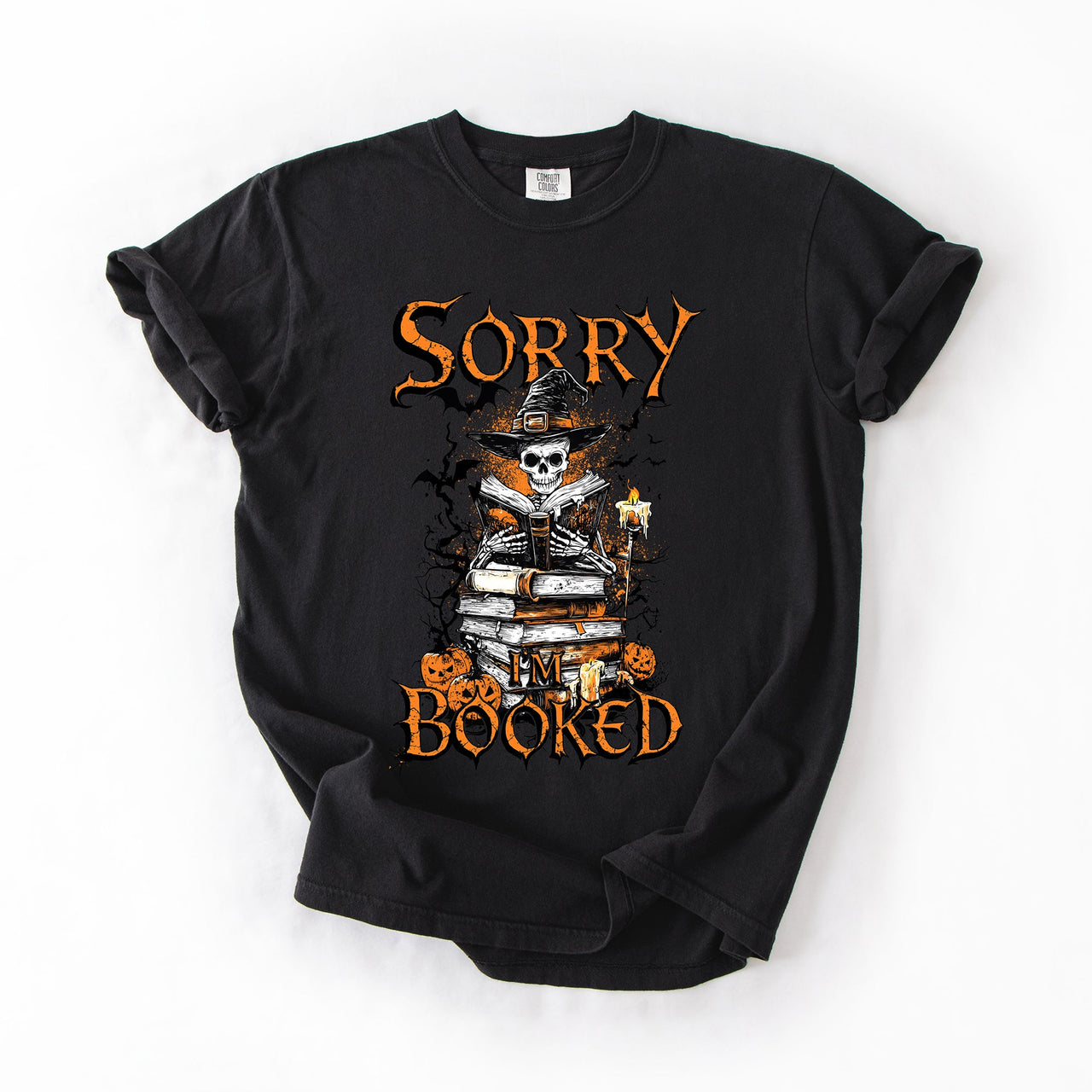 Sorry I'm Booked Skeleton Halloween Library Reading Edition Exclusive Comfort Colors Tee