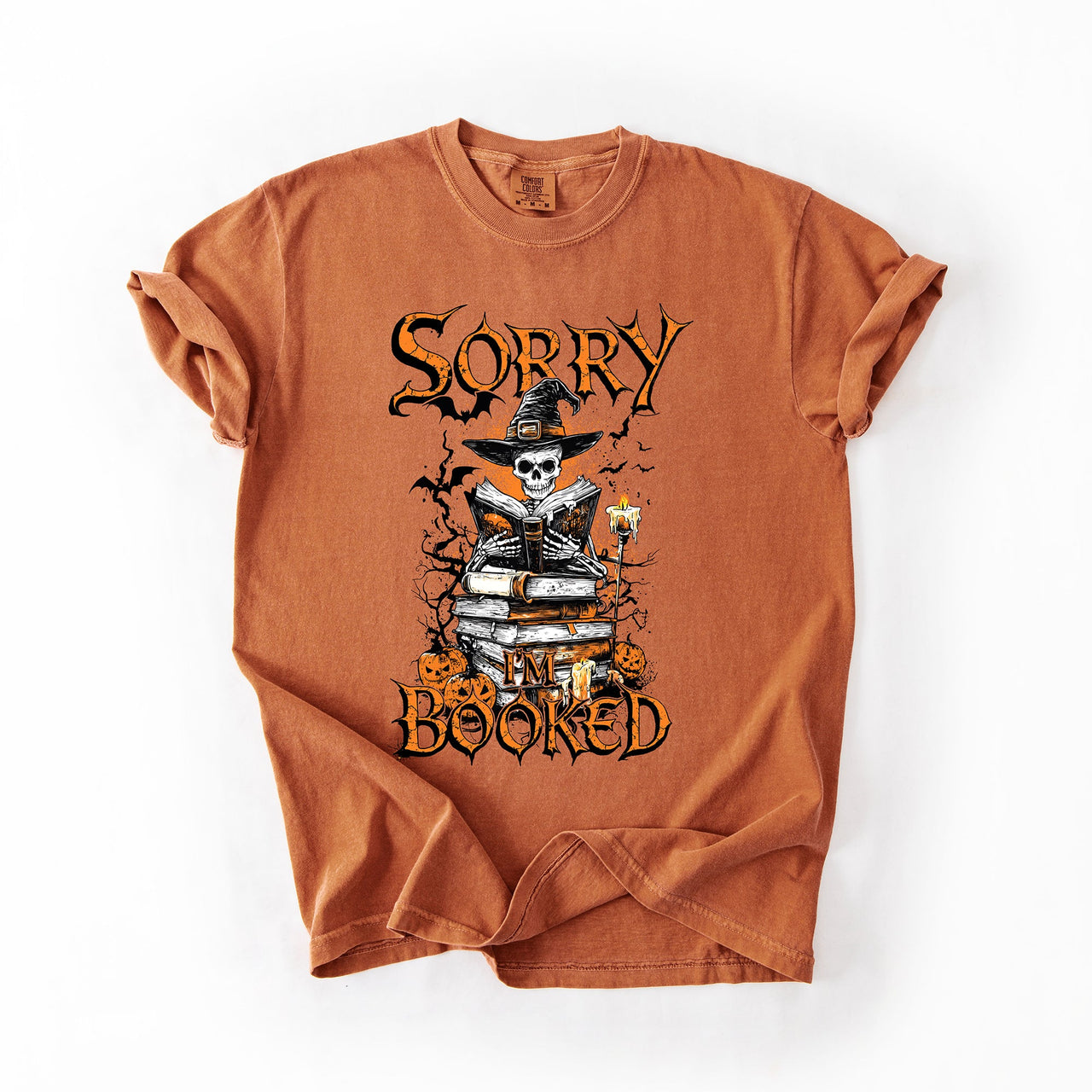 Sorry I'm Booked Skeleton Halloween Library Reading Edition Exclusive Comfort Colors Tee