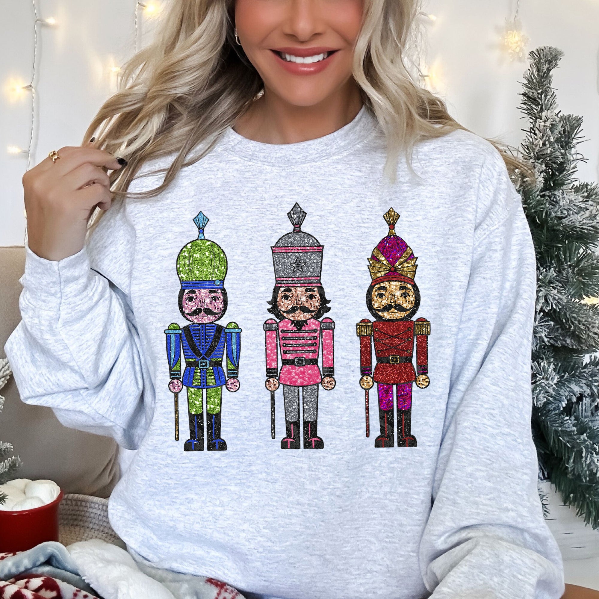 Sparkly Nutcrackers Glitter Effect Christmas Holiday Cheer Festive Season Sparkle Sweatshirt