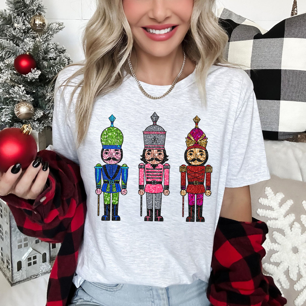 Sparkly Nutcrackers Glitter Effect Christmas Collection Seasonal Festive Graphic Tee