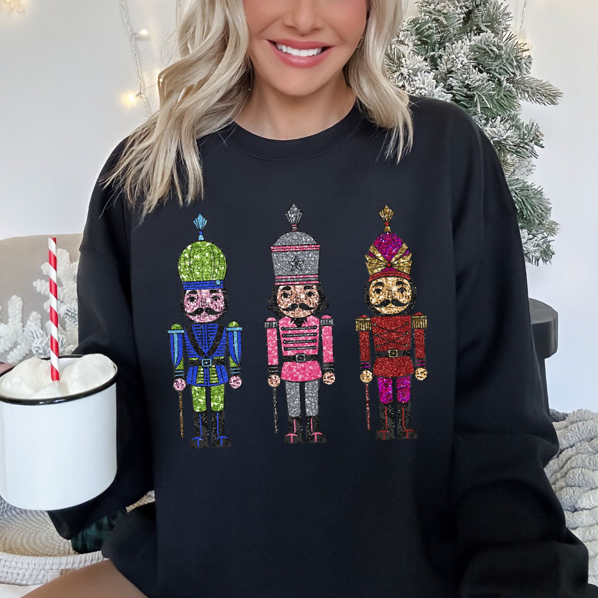 Sparkly Nutcrackers Glitter Effect Christmas Holiday Cheer Festive Season Sparkle Sweatshirt