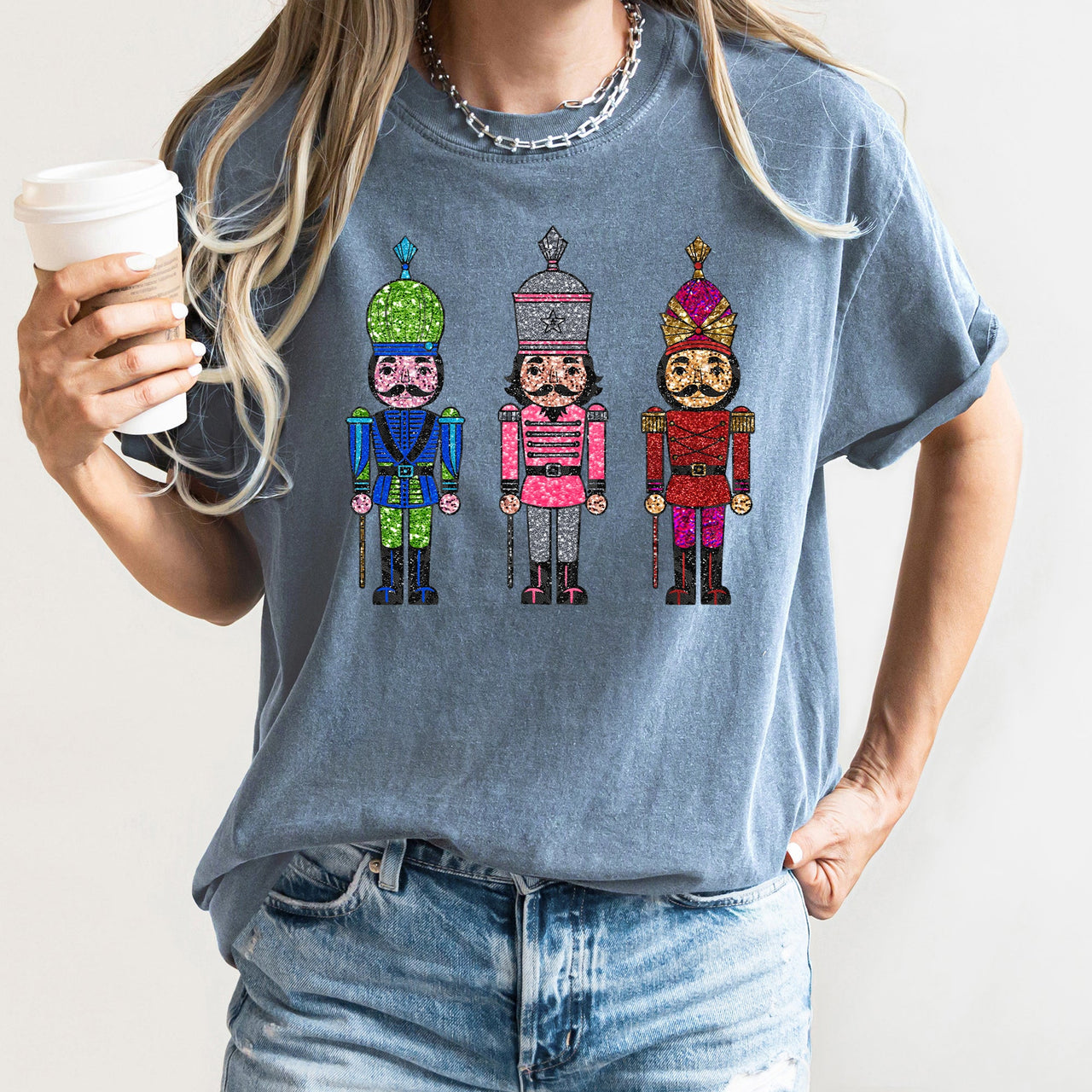 Sparkly Nutcrackers Glitter Effect Christmas Holiday Party Edition Comfort Colors Tee