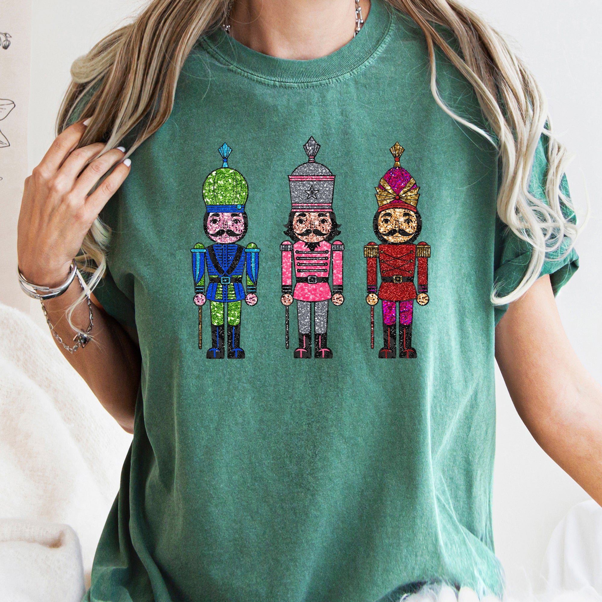 Sparkly Nutcrackers Glitter Effect Christmas Holiday Party Edition Comfort Colors Tee