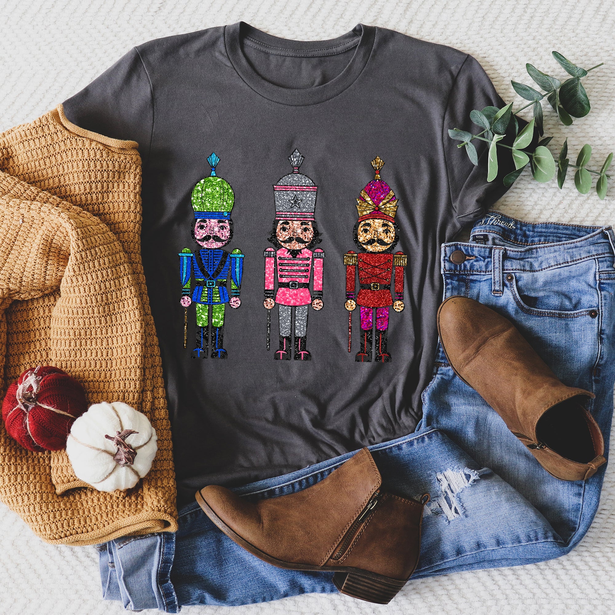 Sparkly Nutcrackers Glitter Effect Christmas Collection Seasonal Festive Graphic Tee