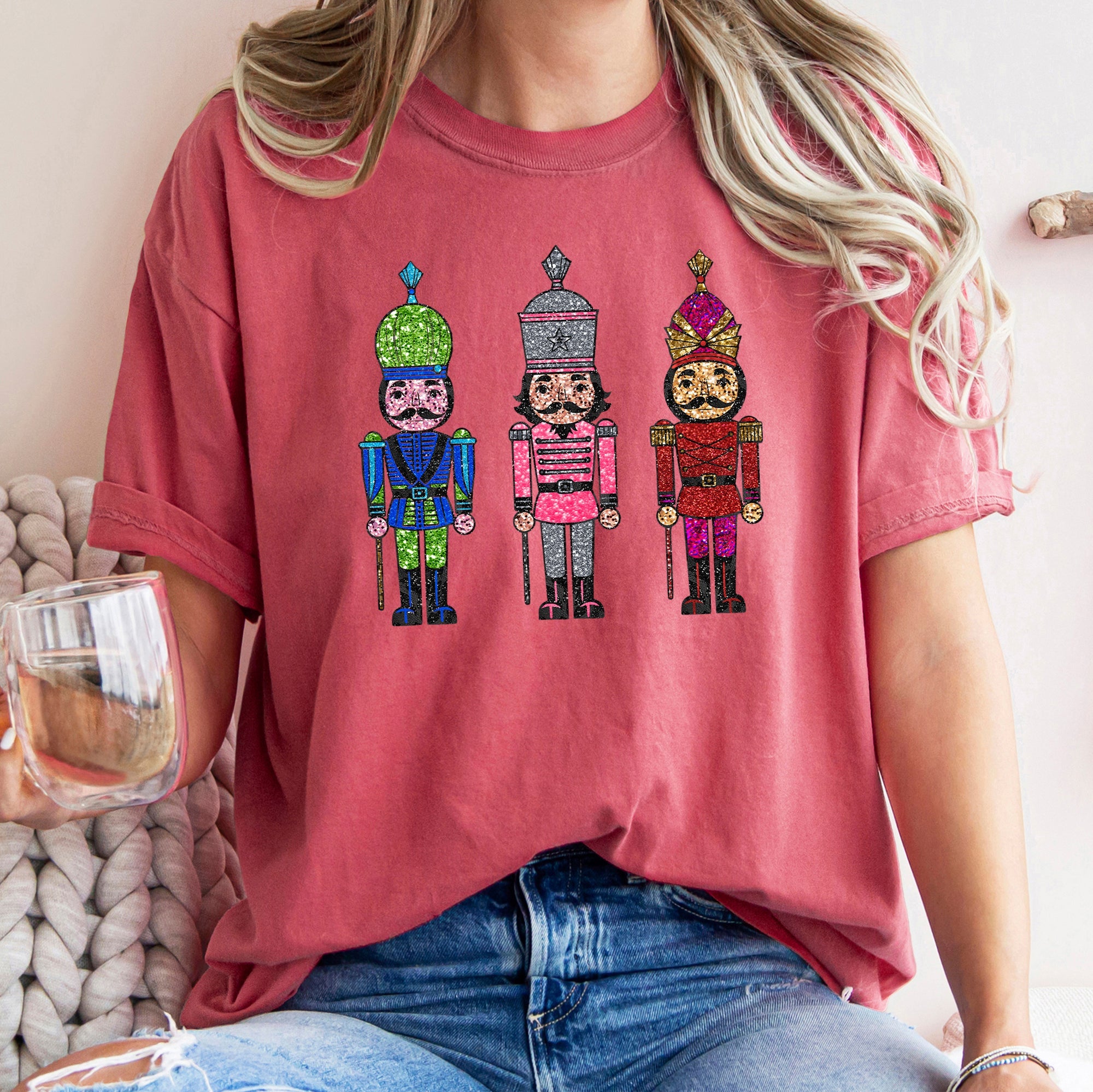 Sparkly Nutcrackers Glitter Effect Christmas Holiday Party Edition Comfort Colors Tee