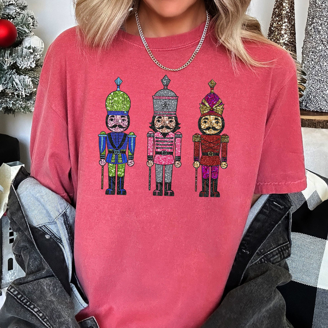 Sparkly Nutcrackers Glitter Effect Christmas Holiday Party Edition Comfort Colors Tee