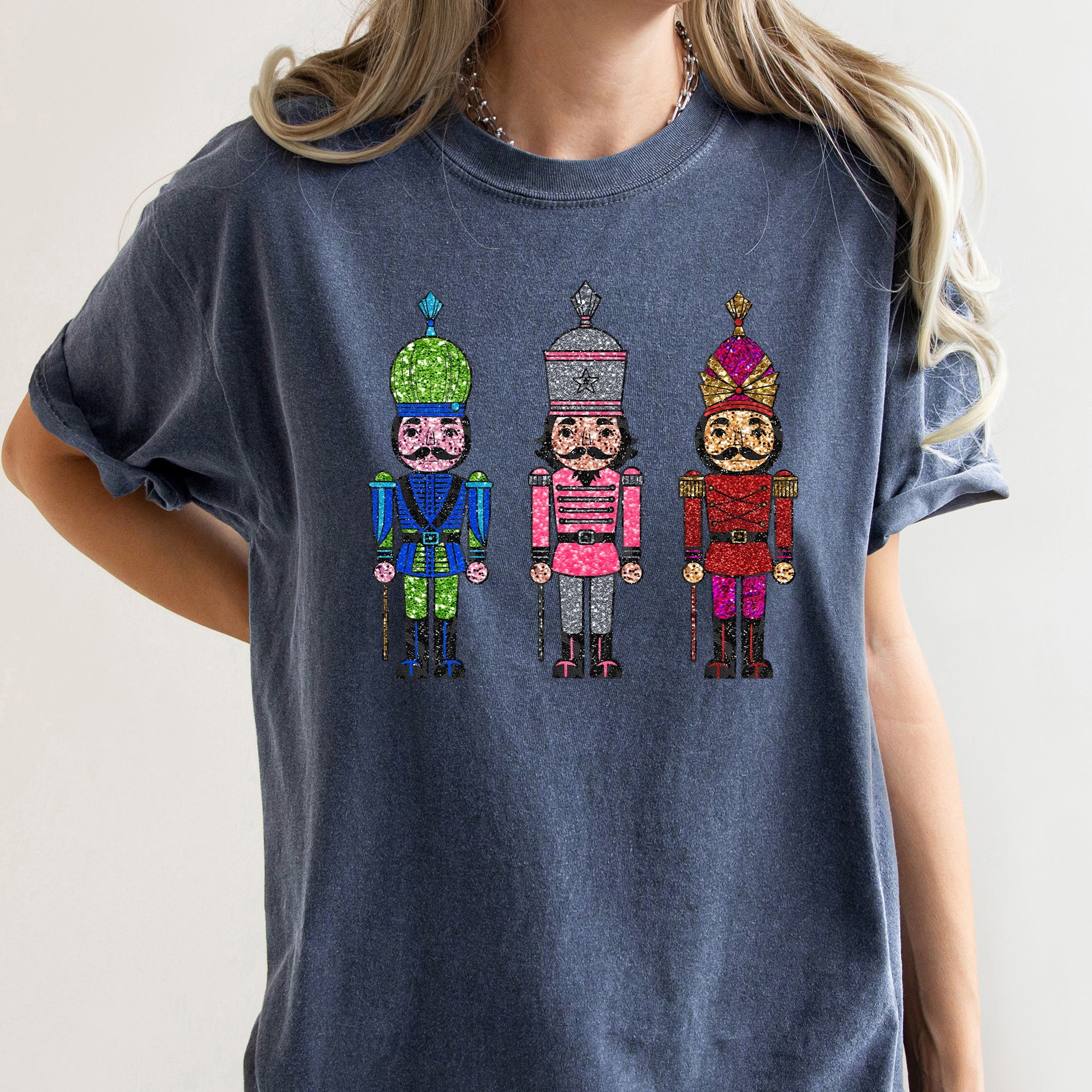 Sparkly Nutcrackers Glitter Effect Christmas Holiday Party Edition Comfort Colors Tee