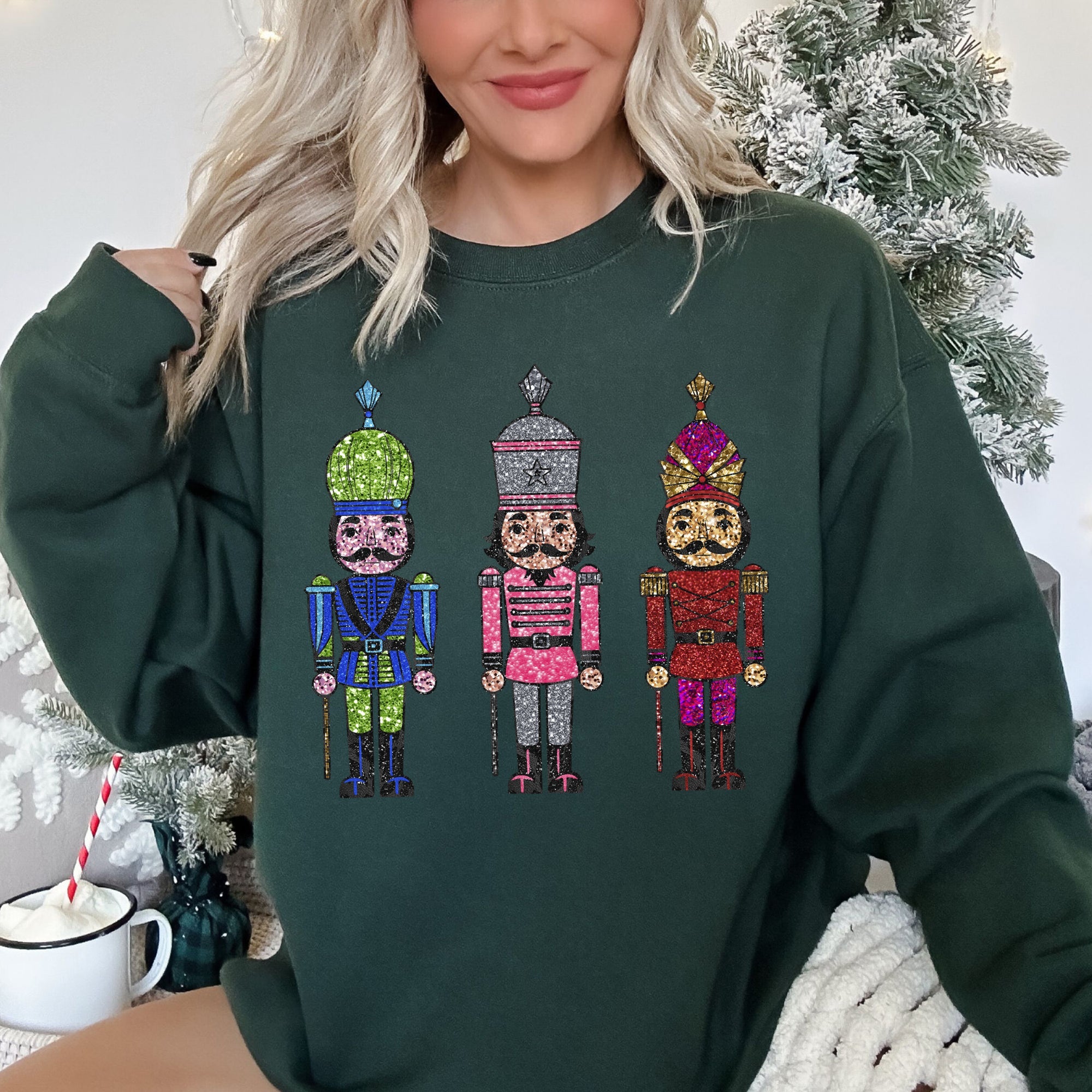 Sparkly Nutcrackers Glitter Effect Christmas Holiday Cheer Festive Season Sparkle Sweatshirt