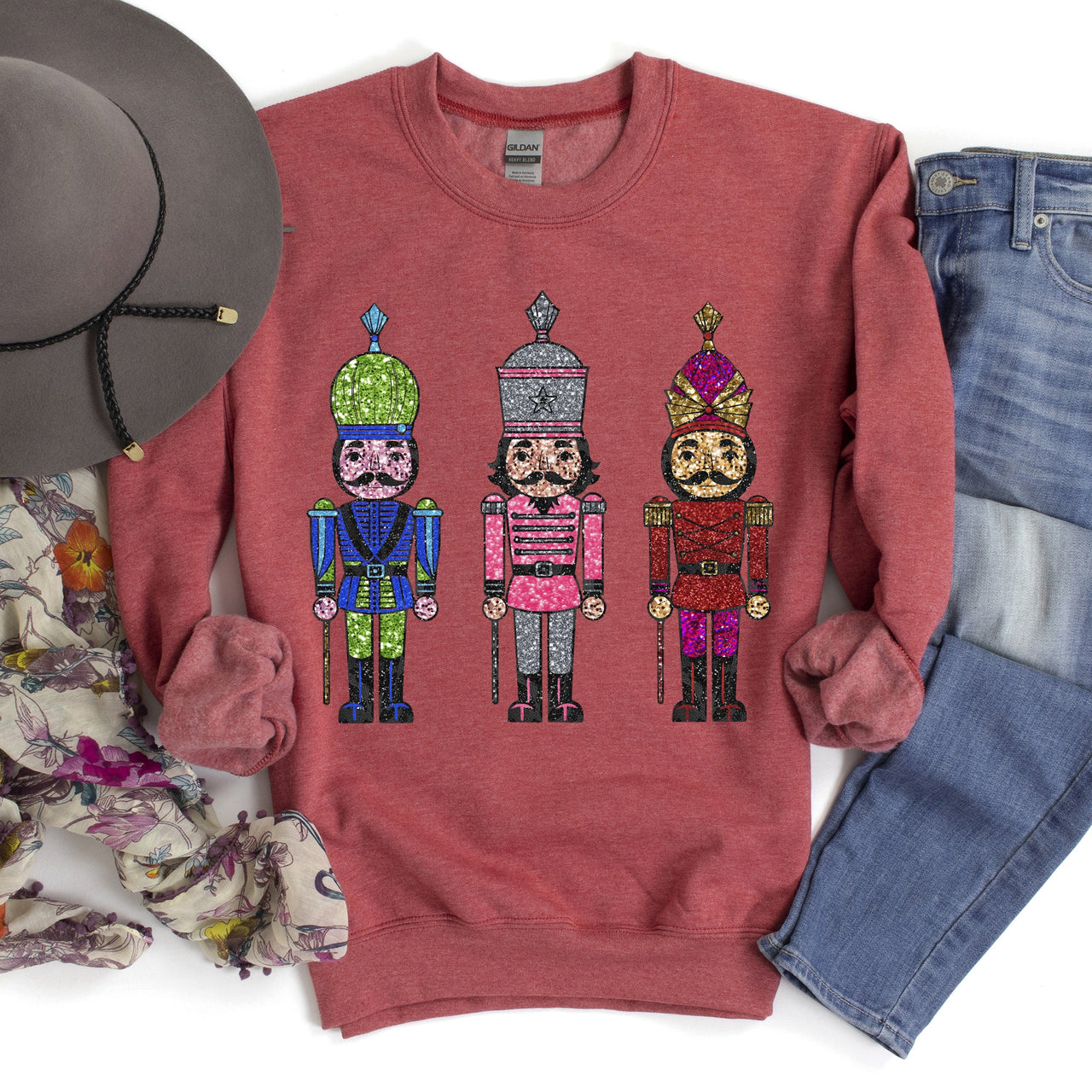 Sparkly Nutcrackers Glitter Effect Christmas Holiday Cheer Festive Season Sparkle Sweatshirt