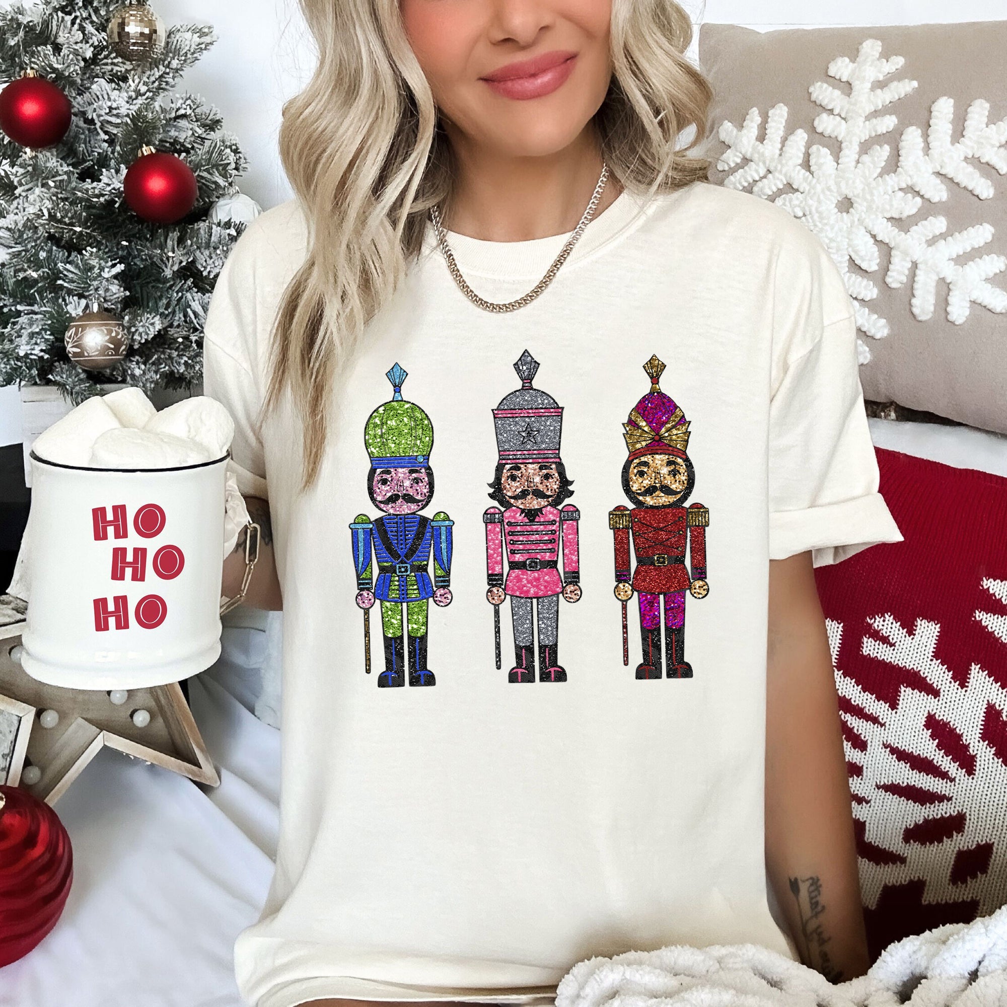 Sparkly Nutcrackers Glitter Effect Christmas Holiday Party Edition Comfort Colors Tee