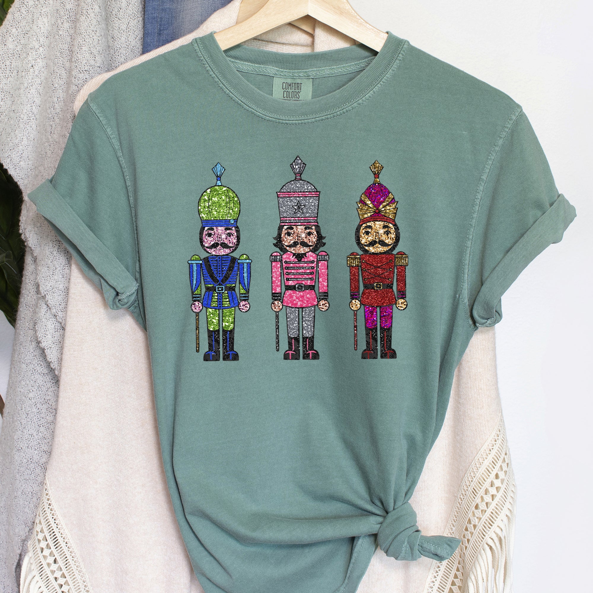 Sparkly Nutcrackers Glitter Effect Christmas Holiday Party Edition Comfort Colors Tee