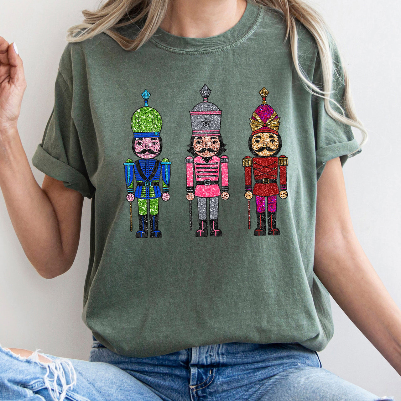 Sparkly Nutcrackers Glitter Effect Christmas Holiday Party Edition Comfort Colors Tee