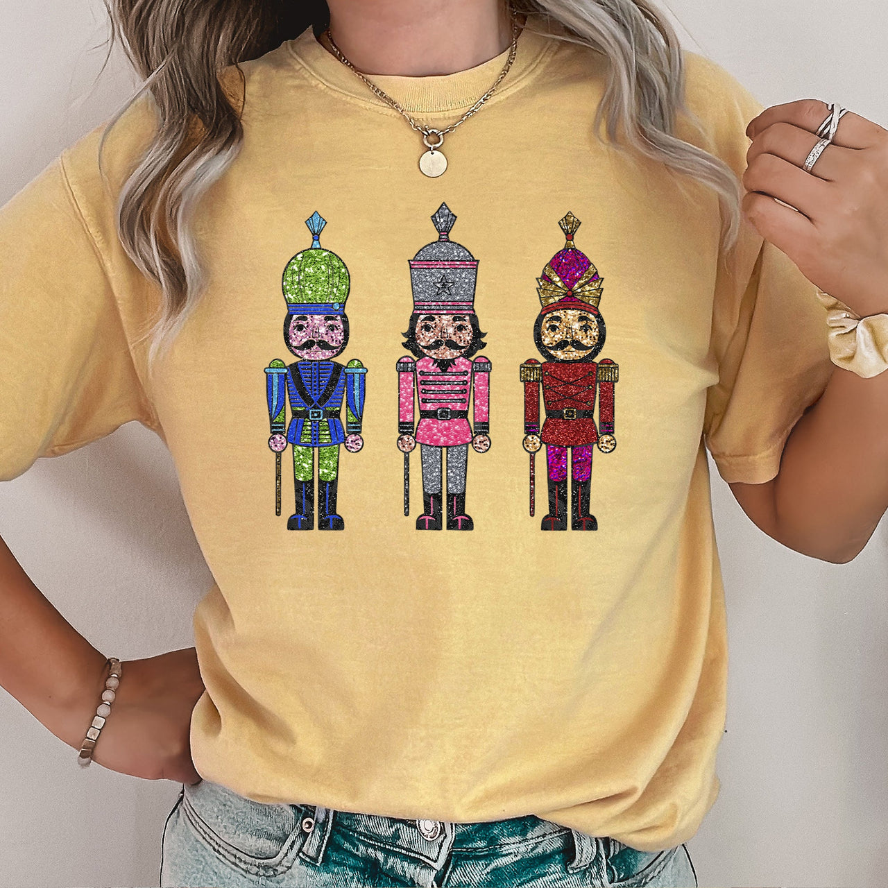 Sparkly Nutcrackers Glitter Effect Christmas Holiday Party Edition Comfort Colors Tee